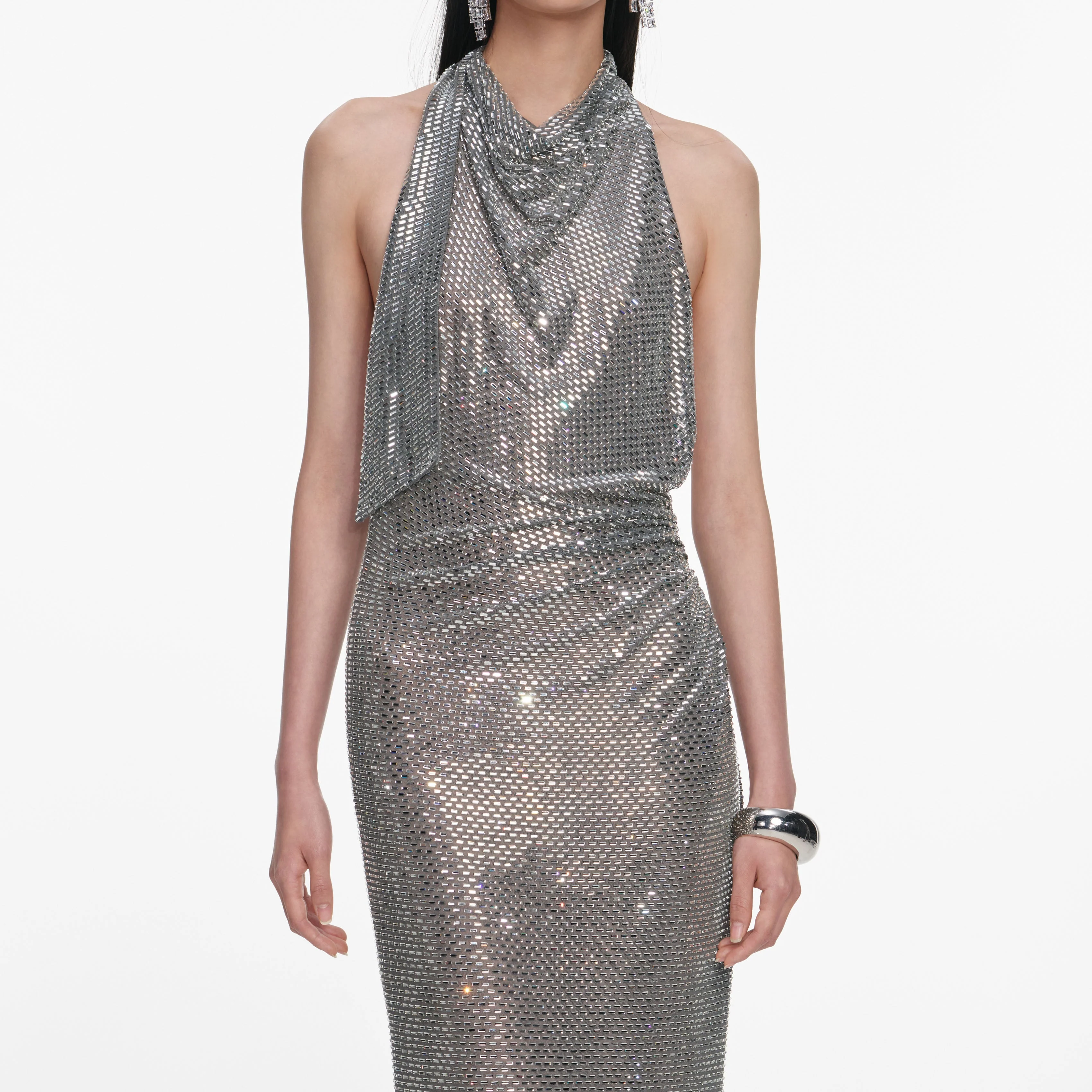 Grey Rhinestone Drape Maxi Dress - Image 4