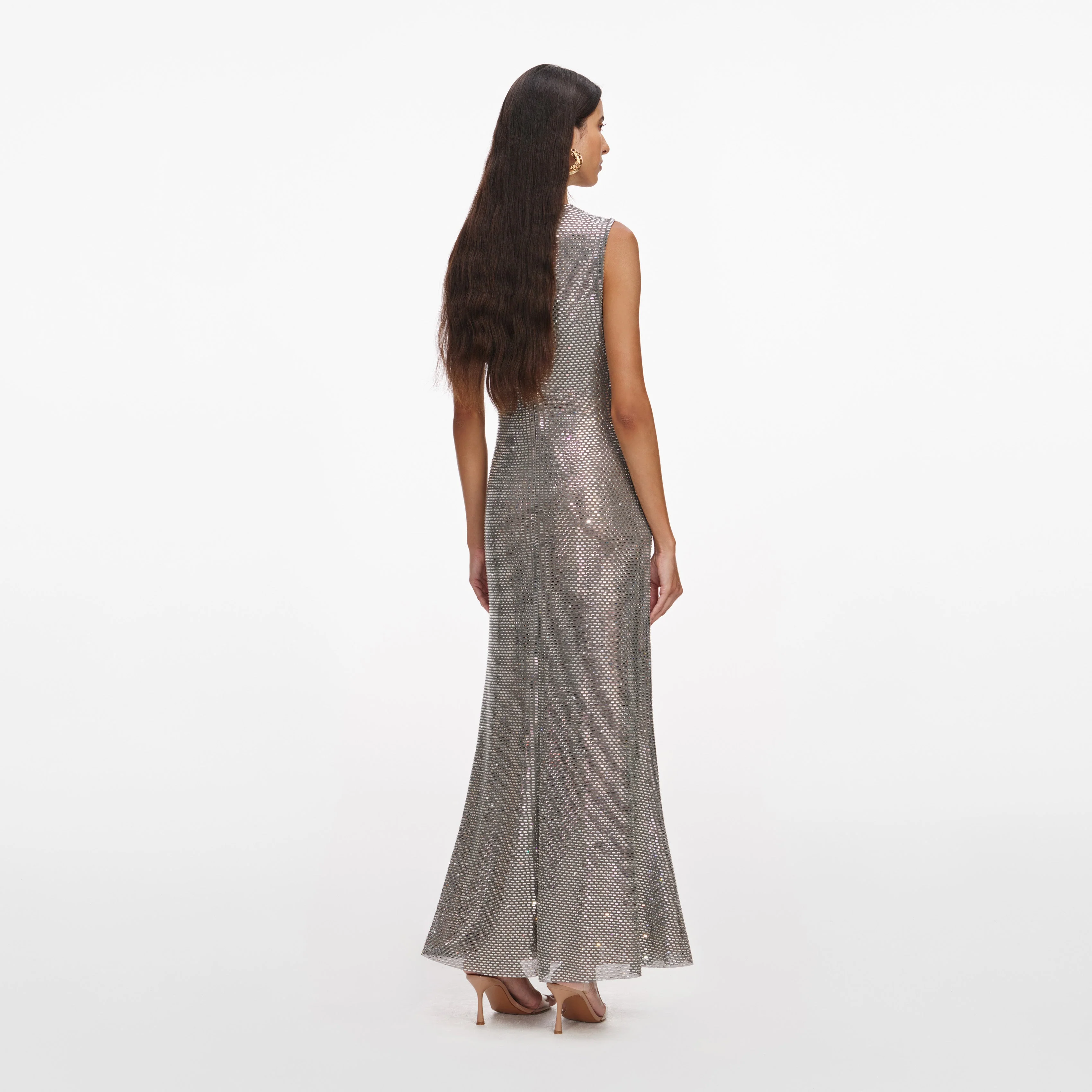 Grey Rhinestone Mesh Midi Dress - Image 3