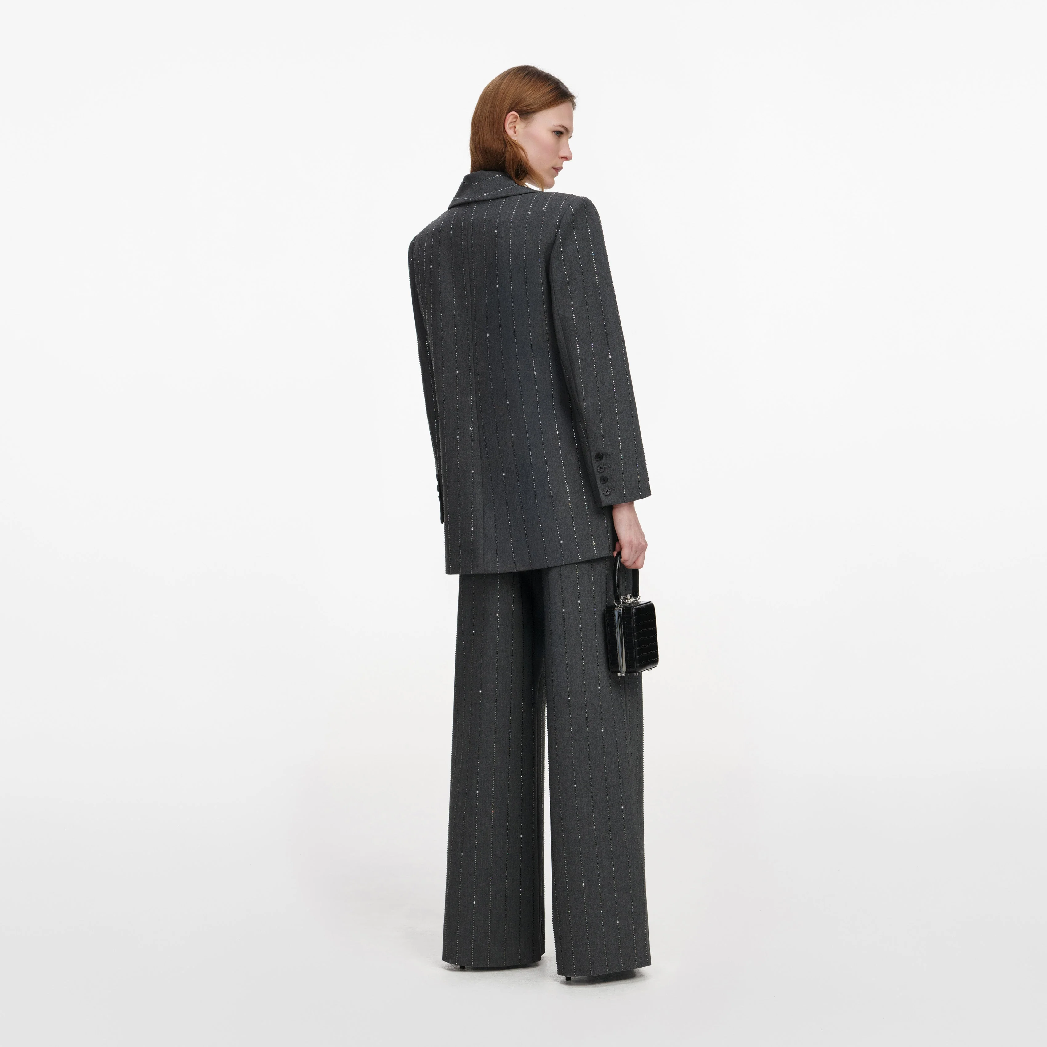 Grey Rhinestone Pinstripe Trousers - Image 3