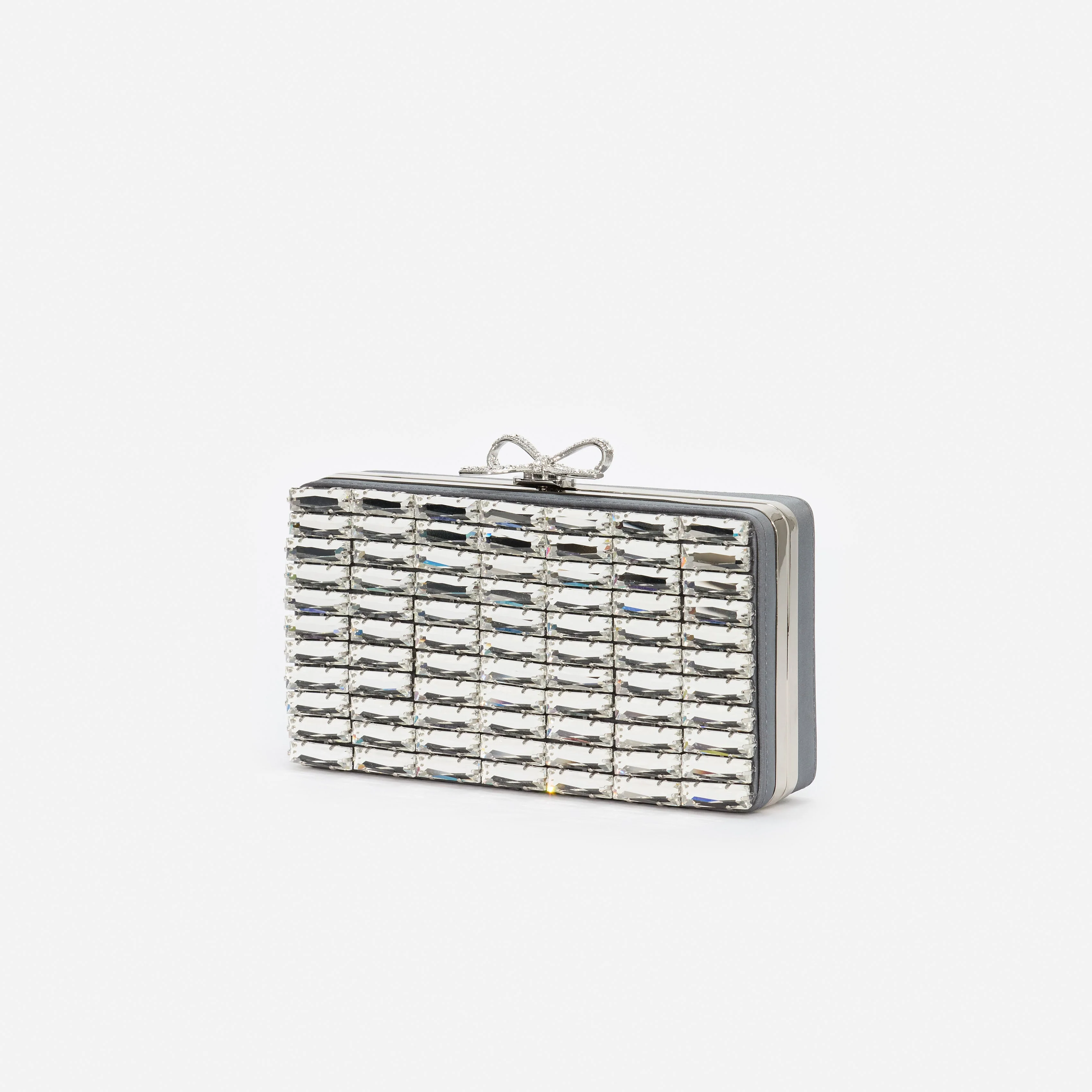 Grey Satin Crystal Clutch Bag - Image 2