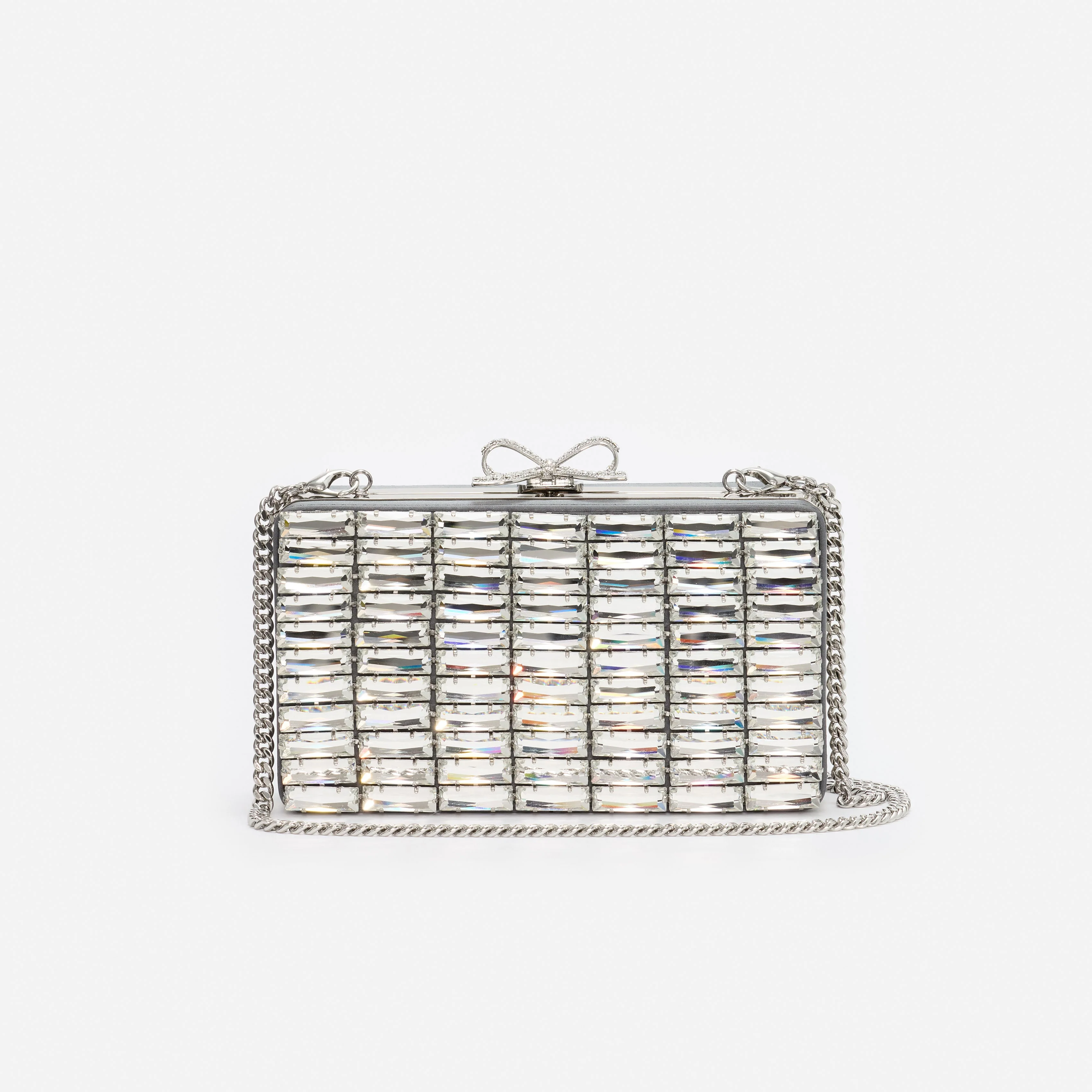 Grey Satin Crystal Clutch Bag - Image 4