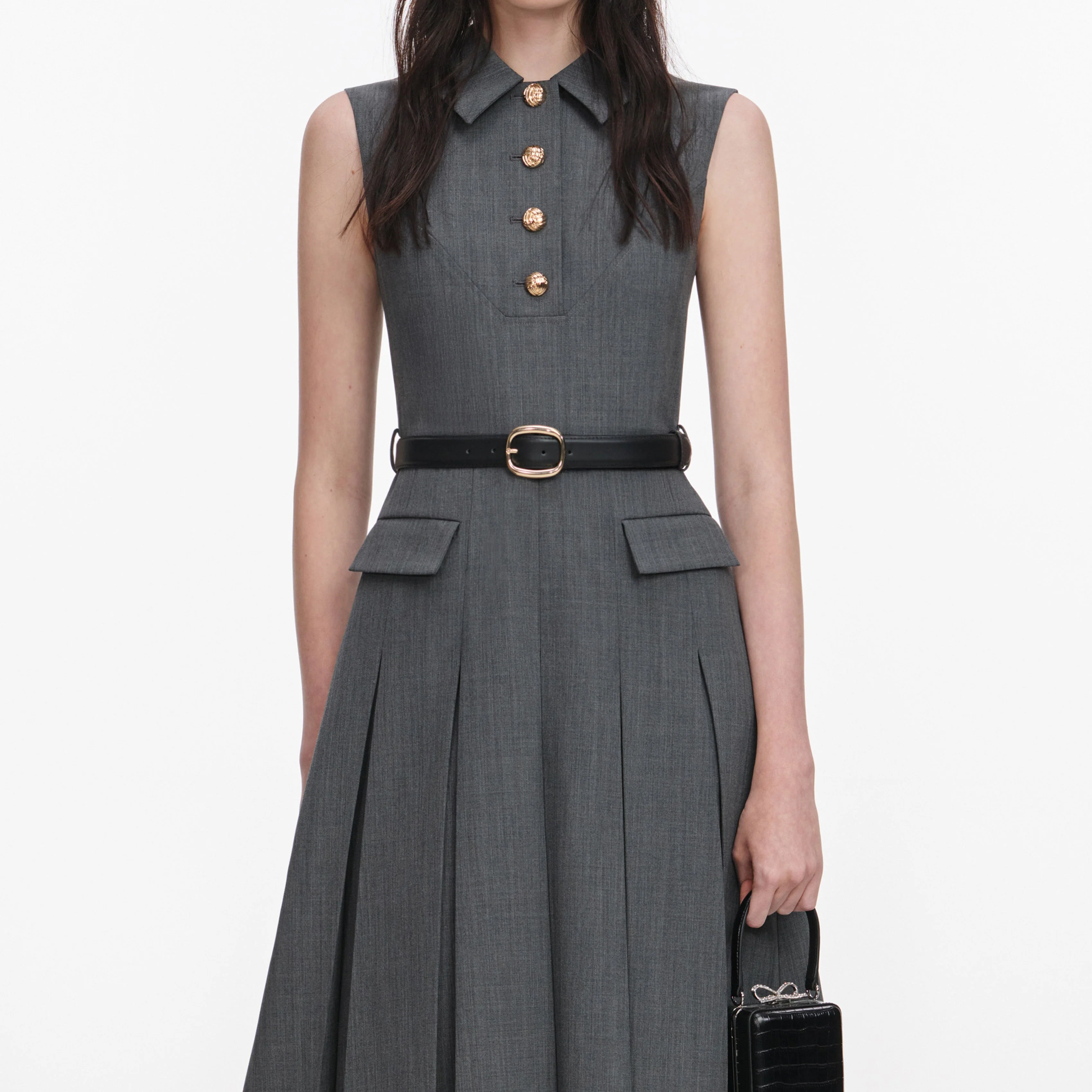 Grey Tailored Pleated Midi Dress - Image 4