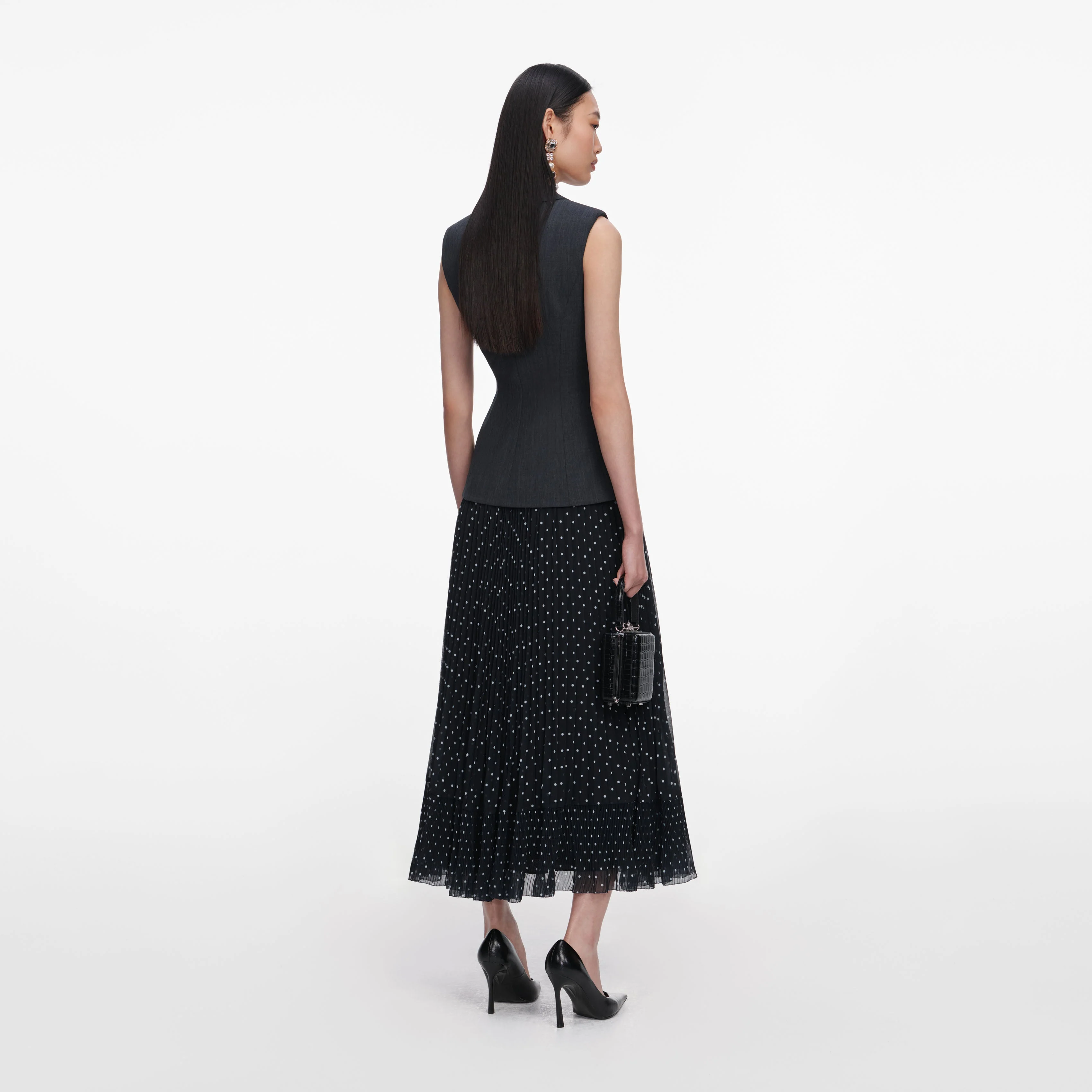 Grey Tailored Polka Dot Midi Dress - Image 3