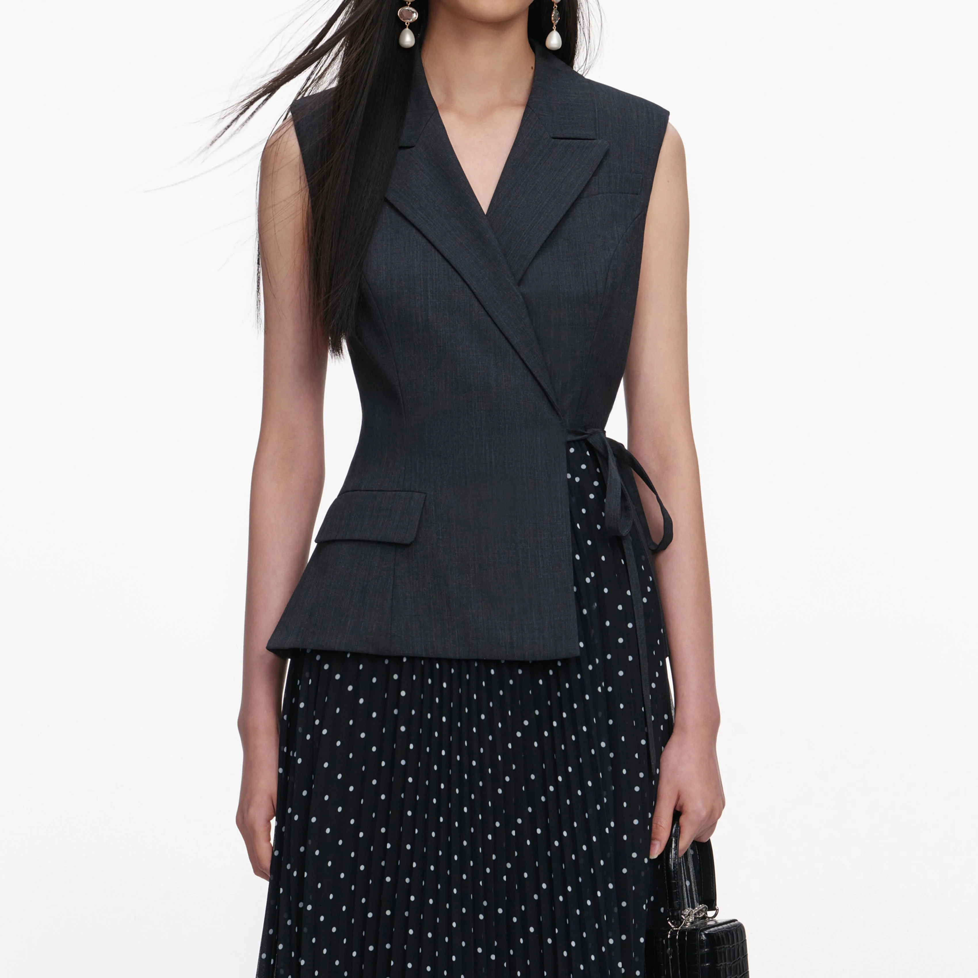 Grey Tailored Polka Dot Midi Dress - Image 4