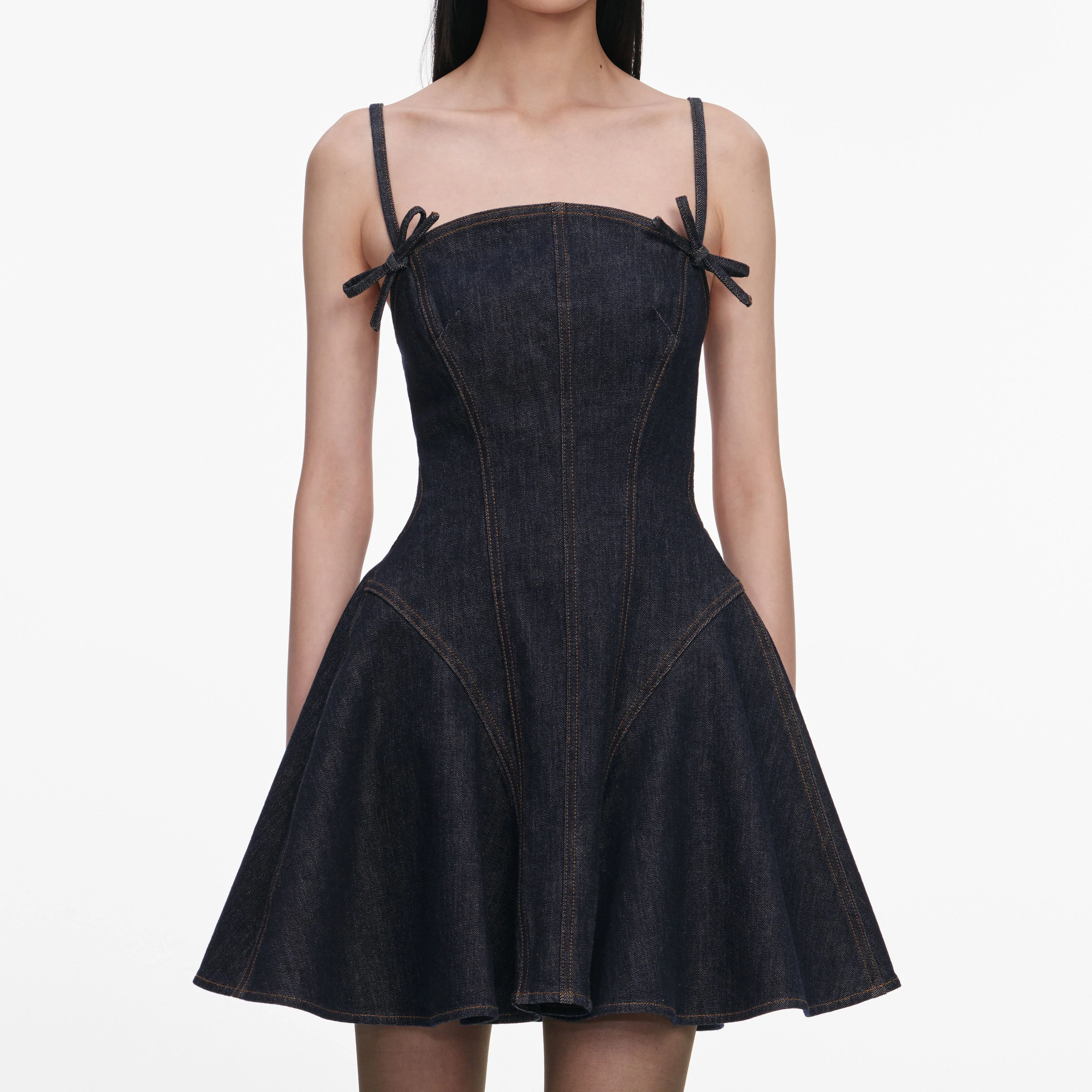 Indigo Denim Bow Mini Dress - Image 4