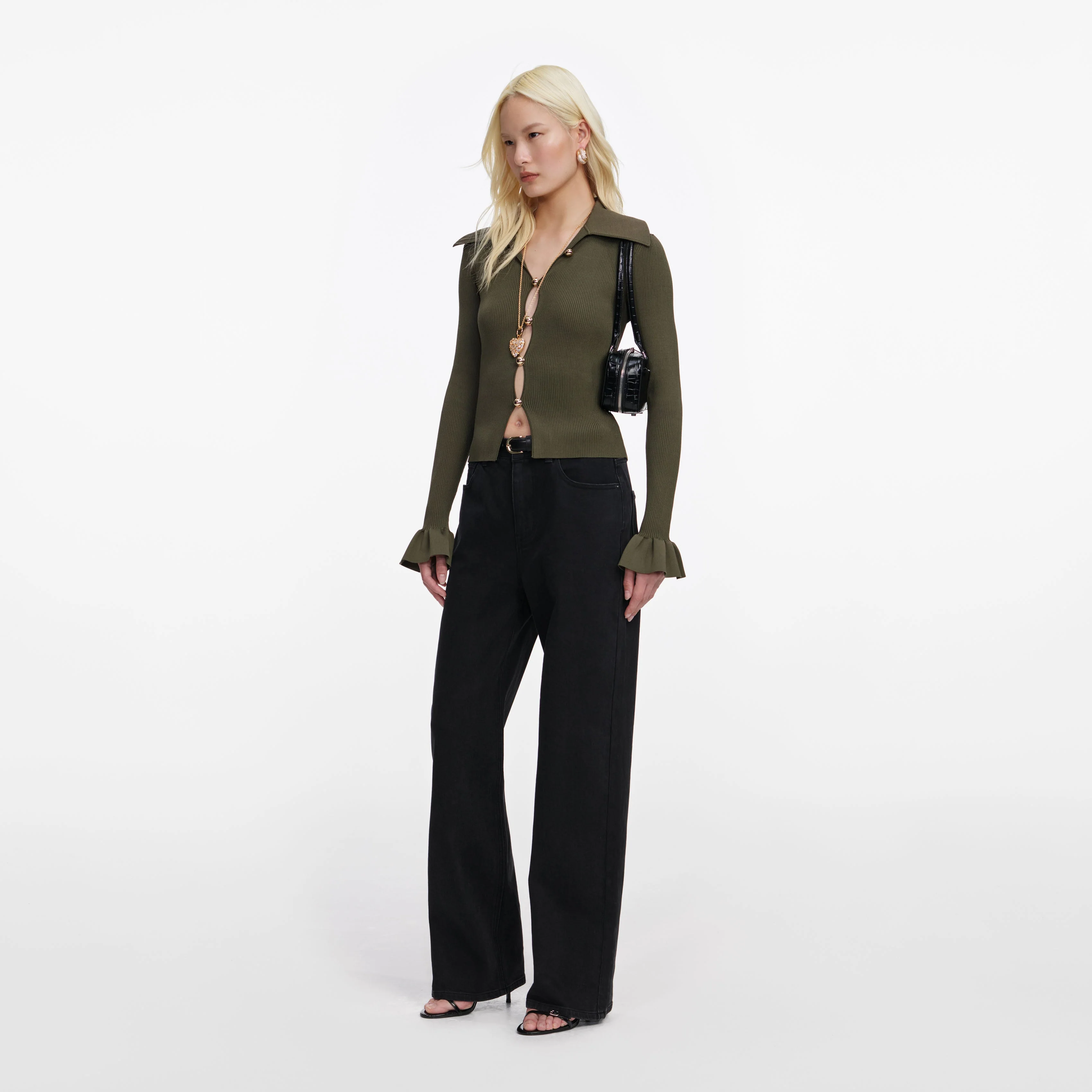 Khaki Button Down Knit Top - Image 2