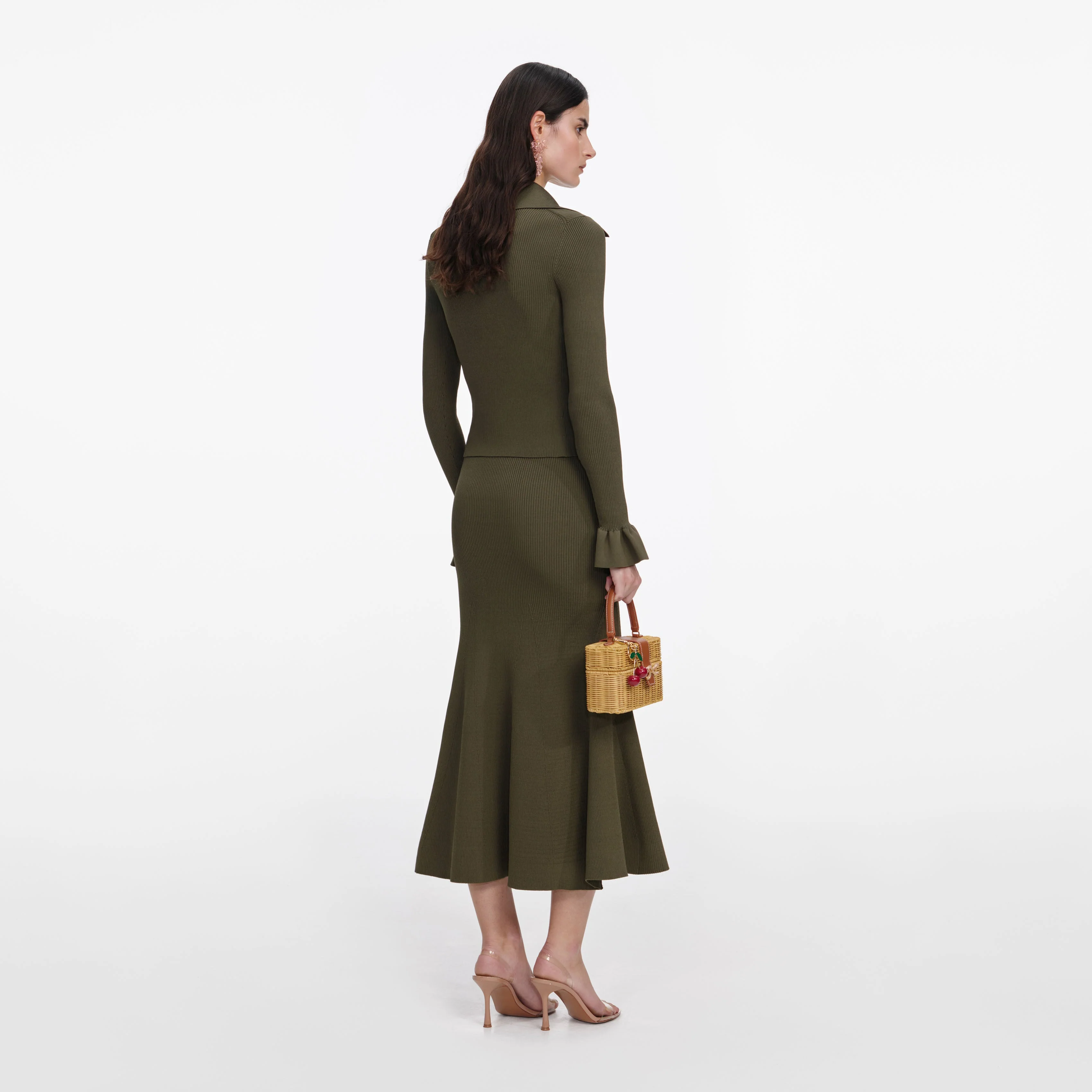 Khaki Knit Midi Skirt - Image 3