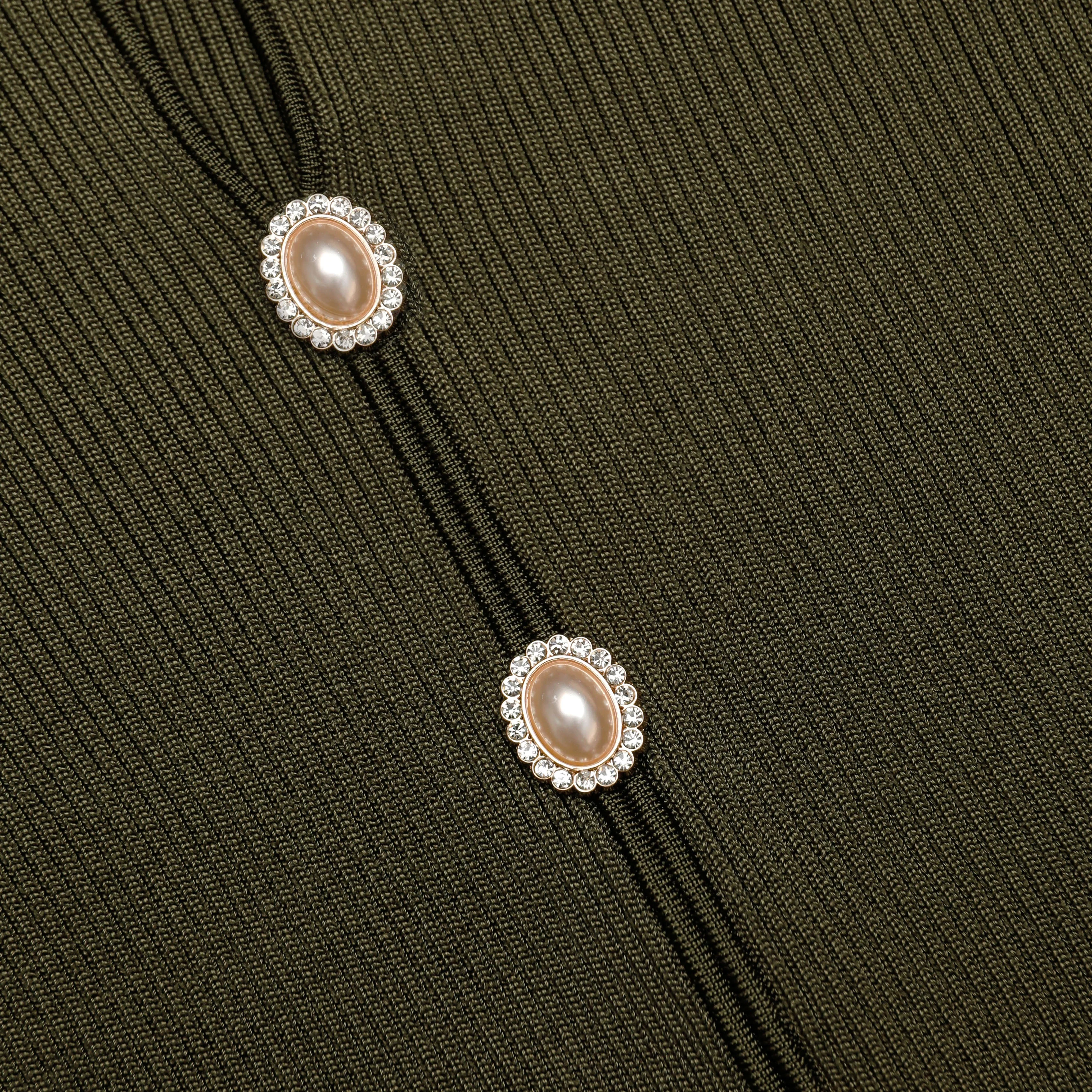 Khaki Pointelle Knit Midi Dress - Image 5