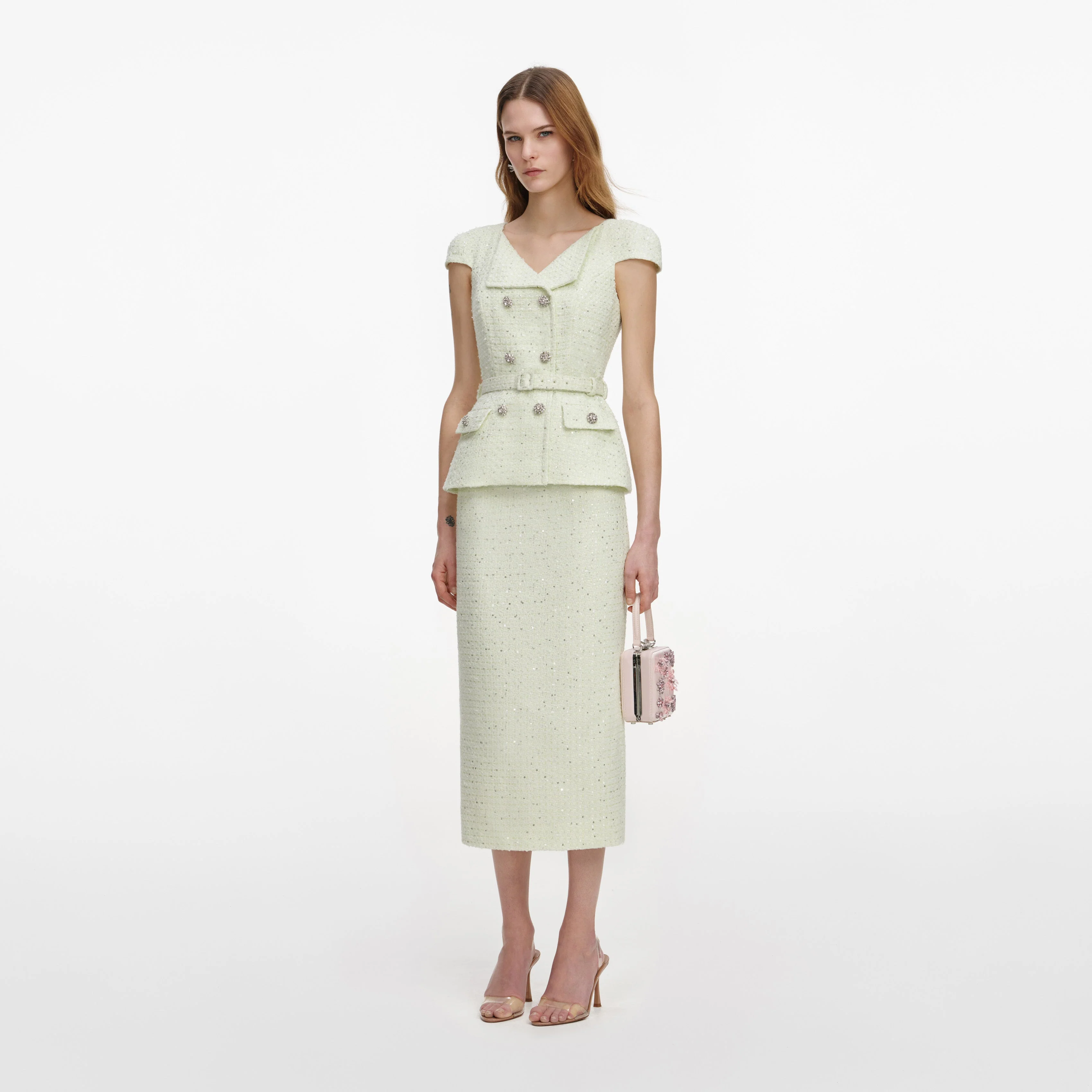 Lime Boucle Midi Dress - Image 2