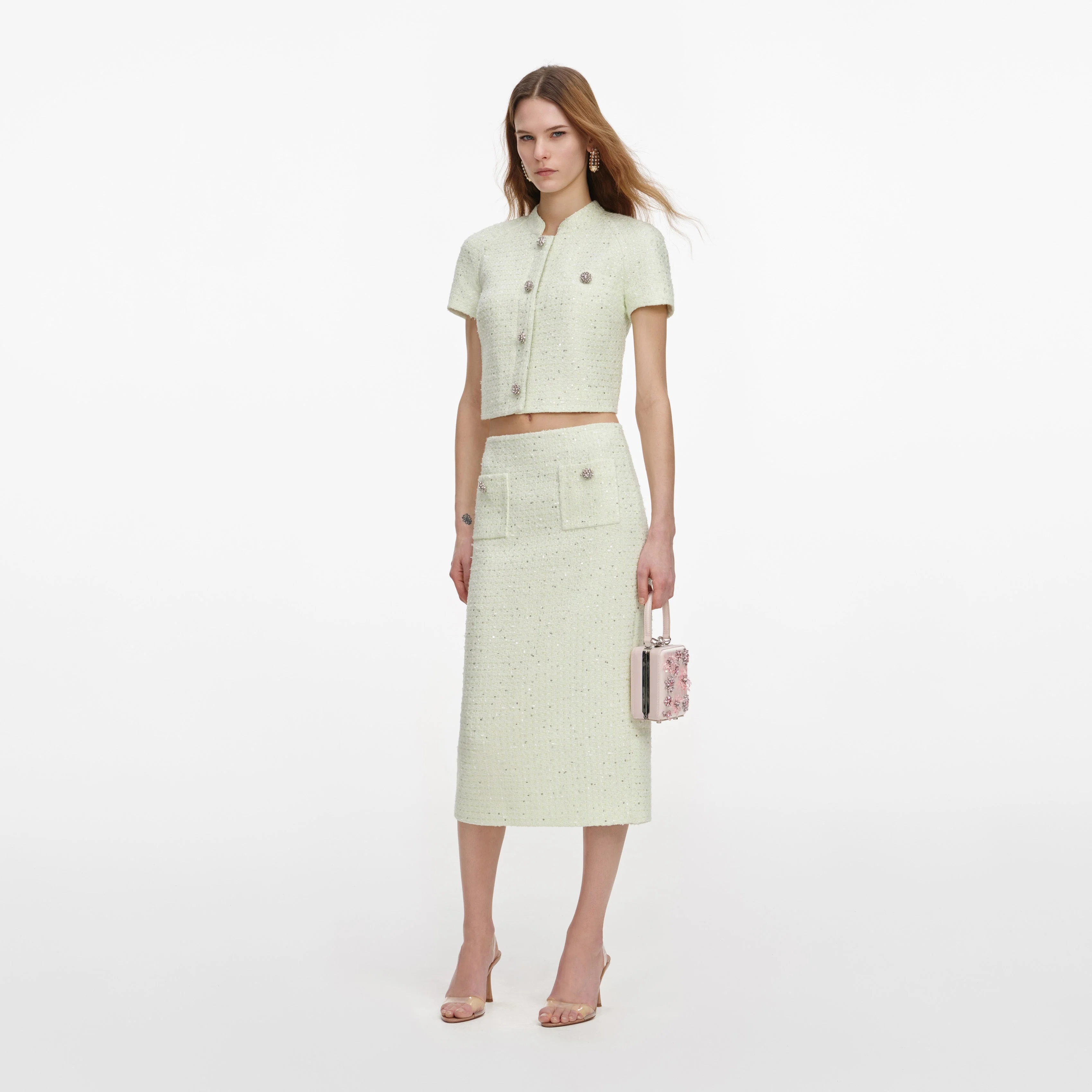 Lime Boucle Midi Skirt - Image 2