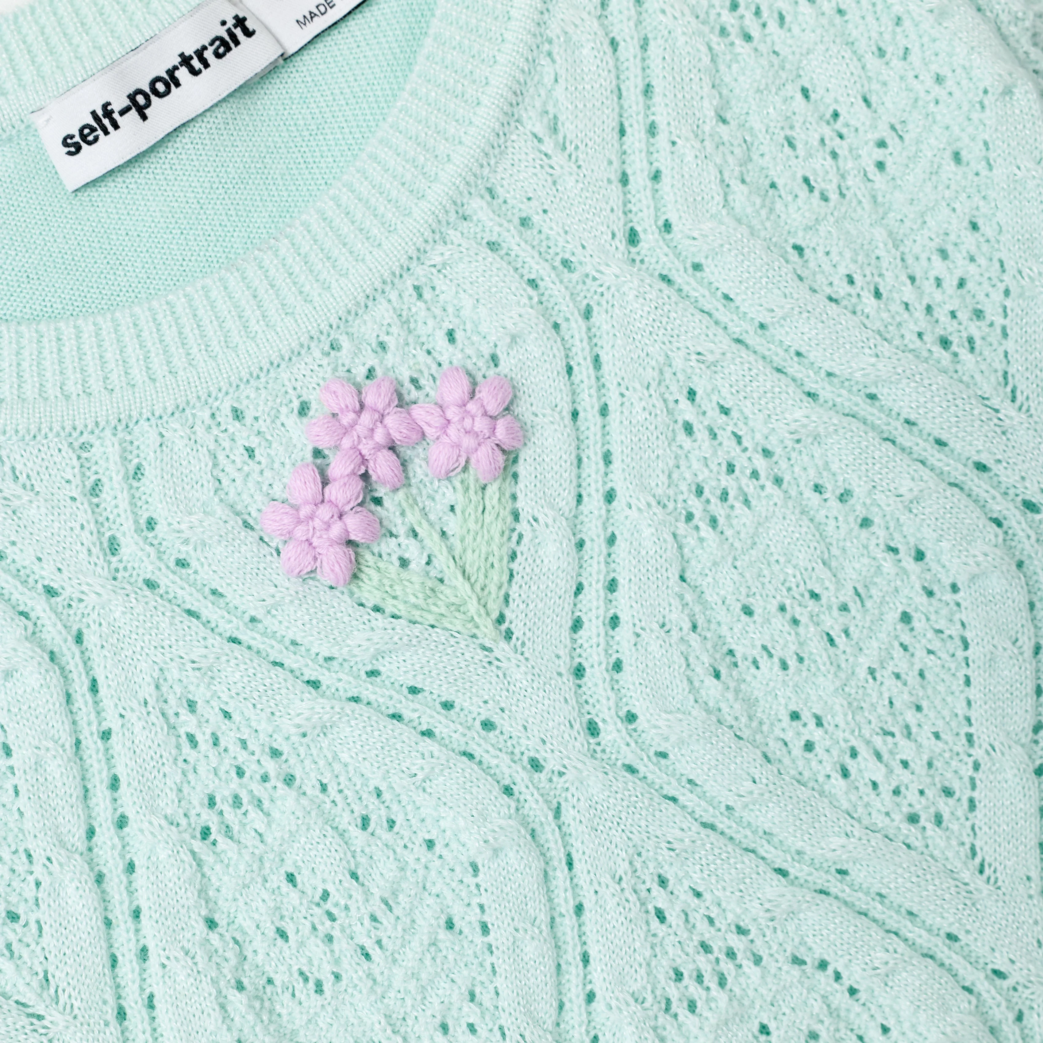 Mint Flower Embroidered Knit Dress - Image 4