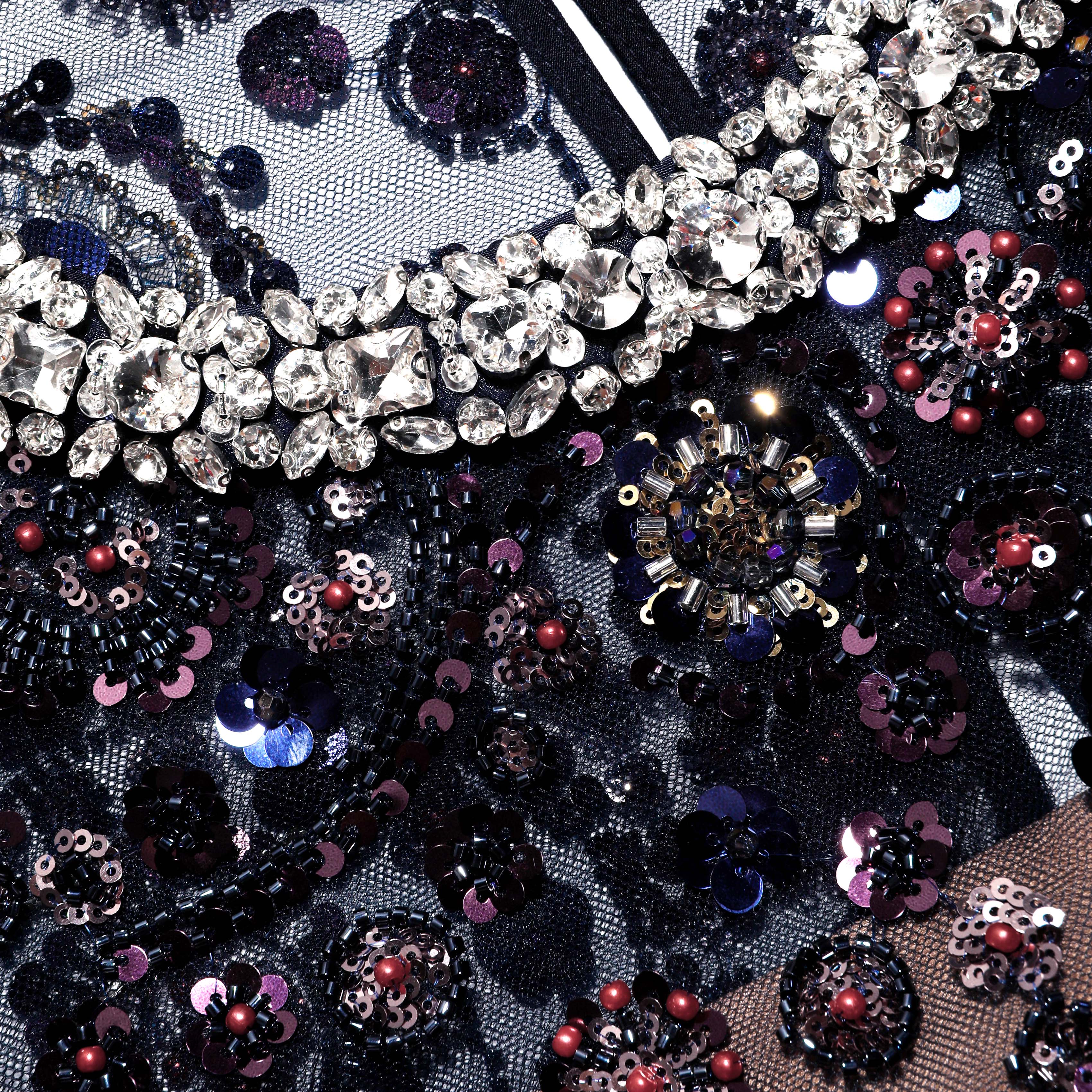 Navy Floral Sequin Midi Dress - Image 5
