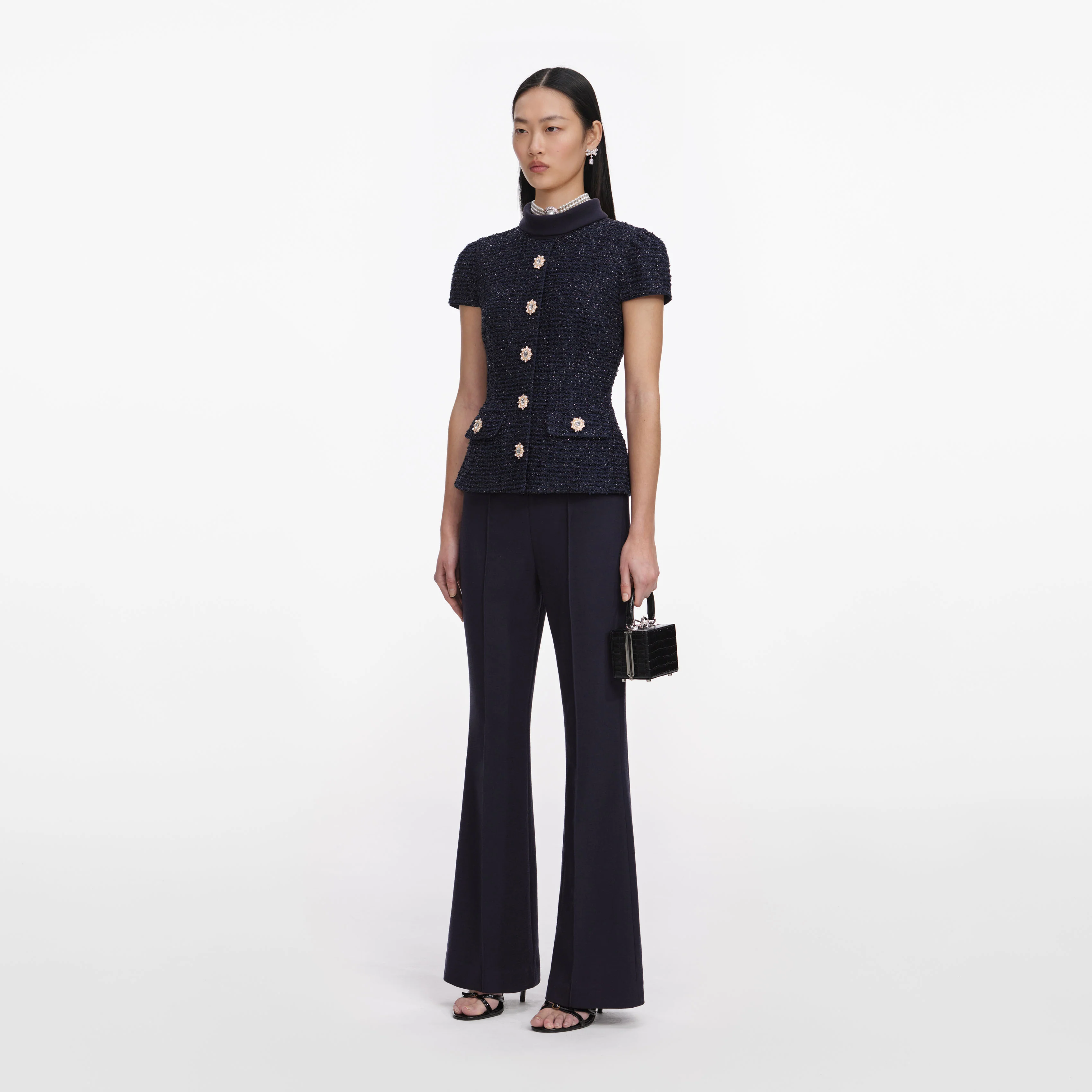 Navy Metallic Boucle Jumpsuit - Image 2