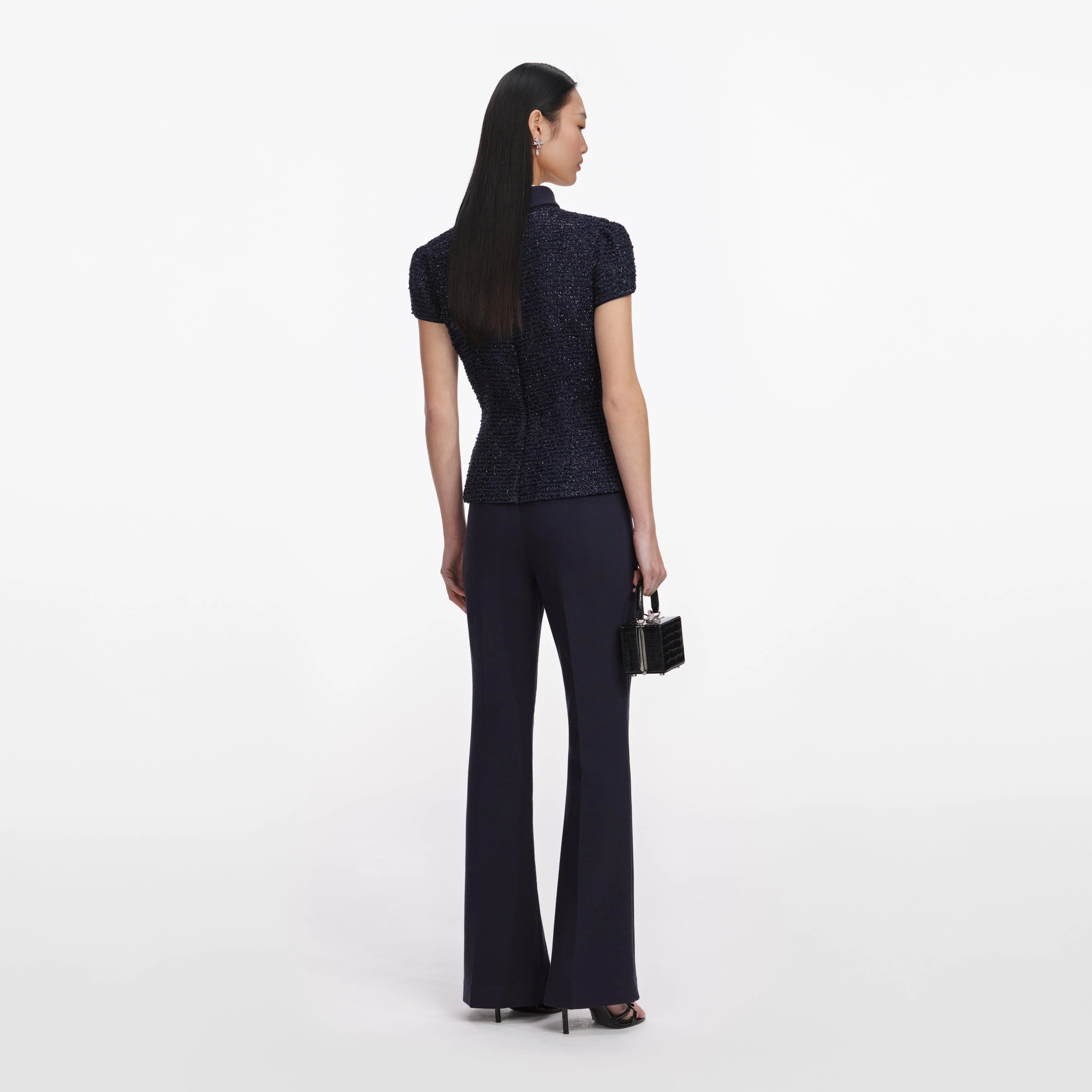 Navy Metallic Boucle Jumpsuit - Image 3