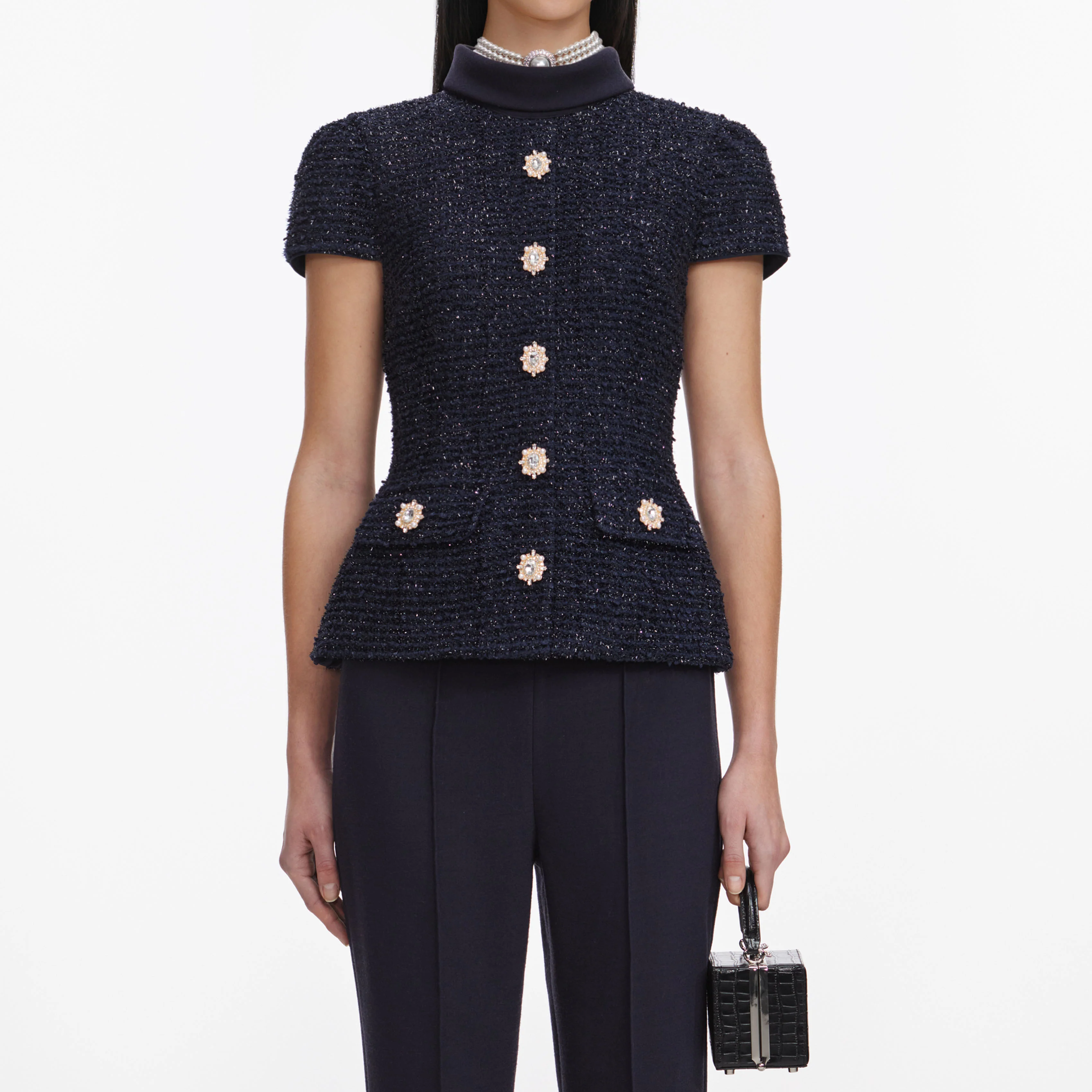 Navy Metallic Boucle Jumpsuit - Image 4