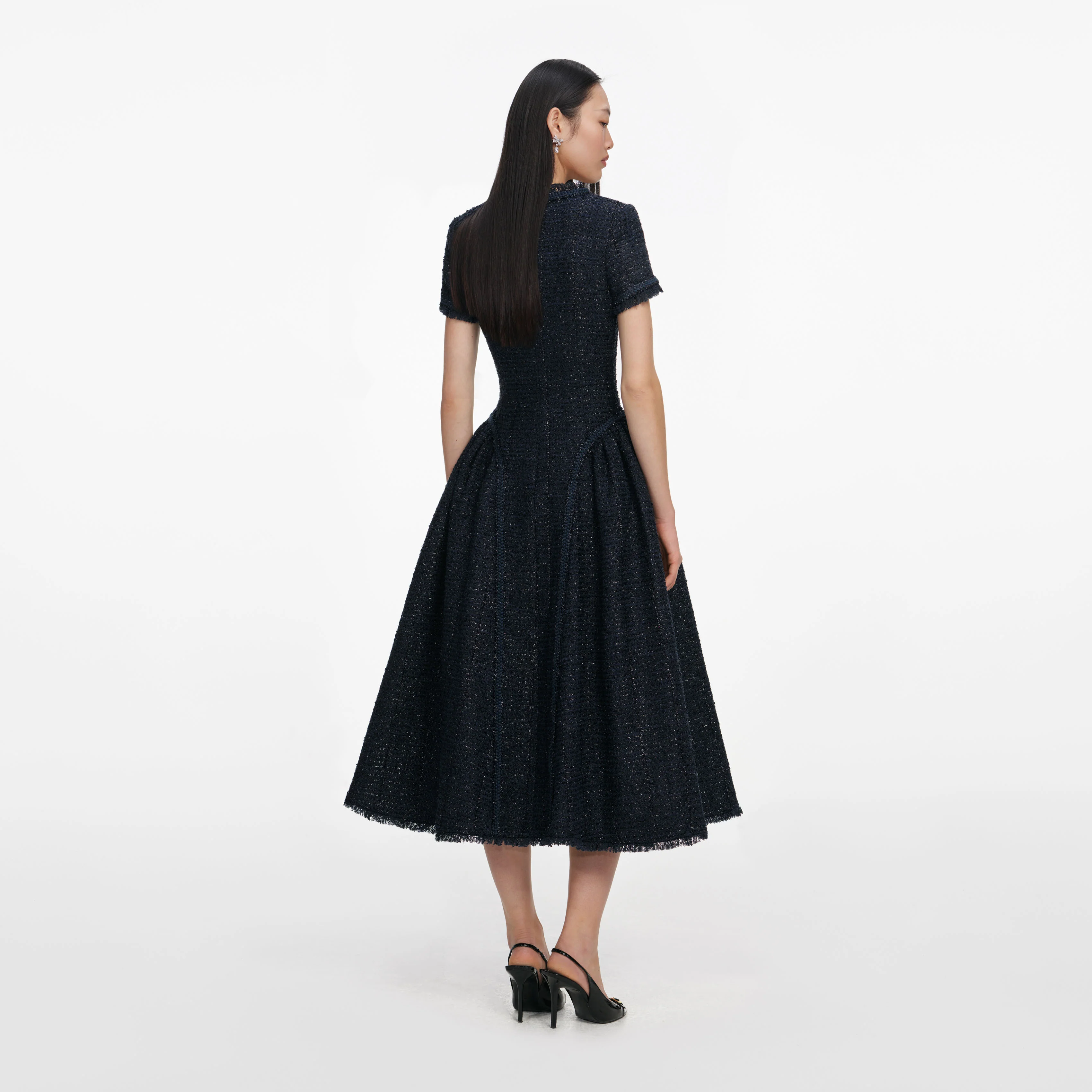 Navy Metallic Boucle Midi Dress - Image 3