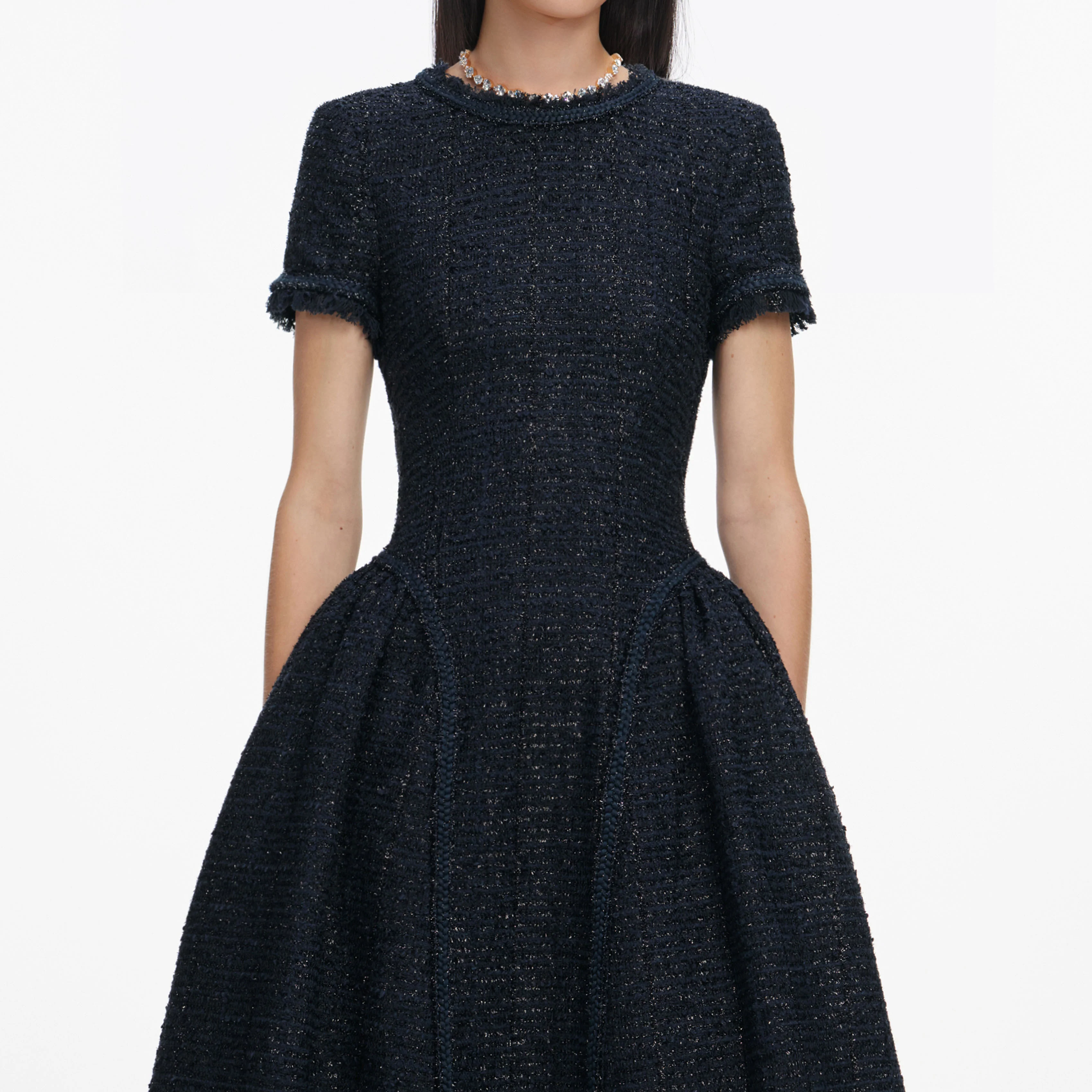 Navy Metallic Boucle Midi Dress - Image 4
