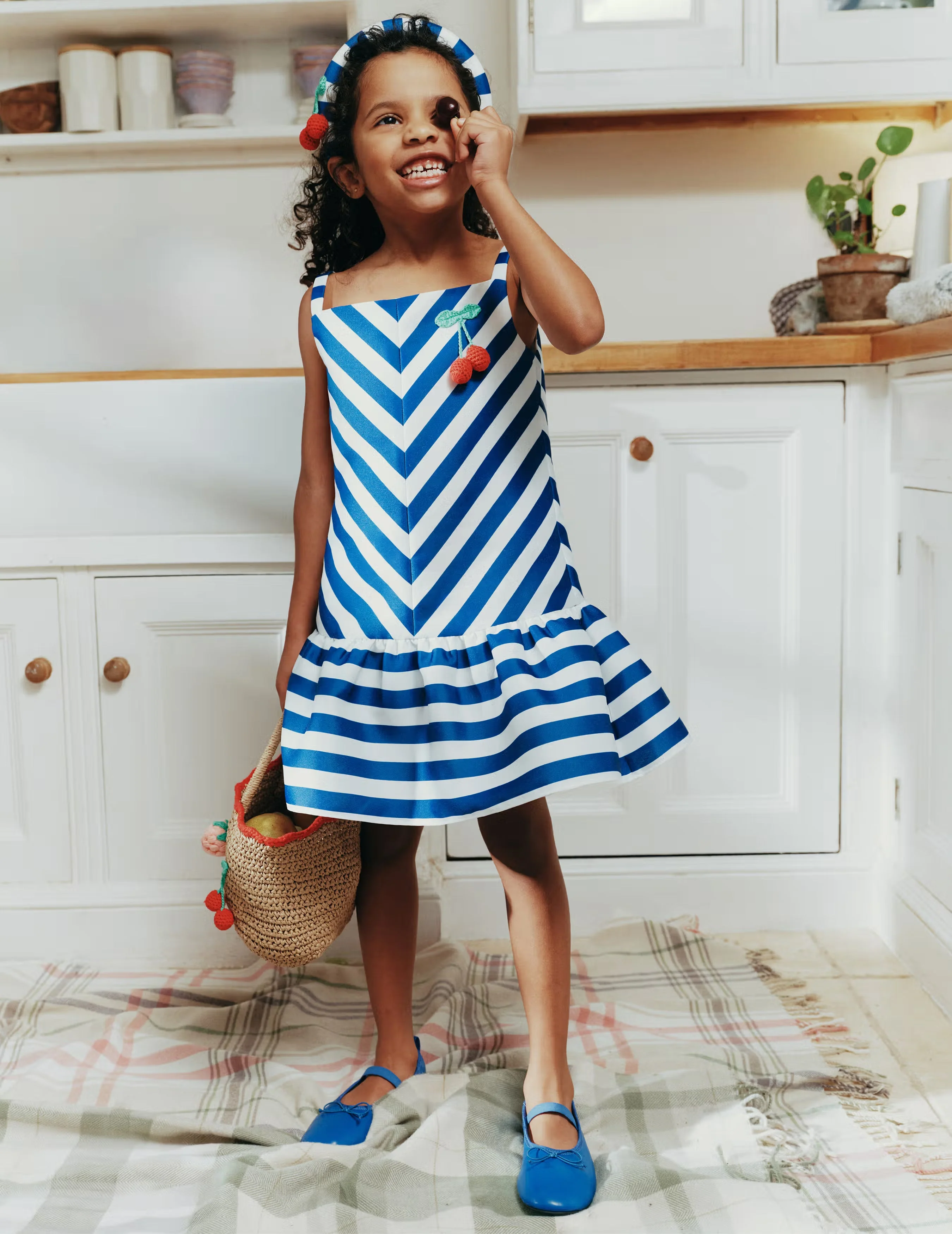 Navy Stripe Cherry Motif Dress - Image 3