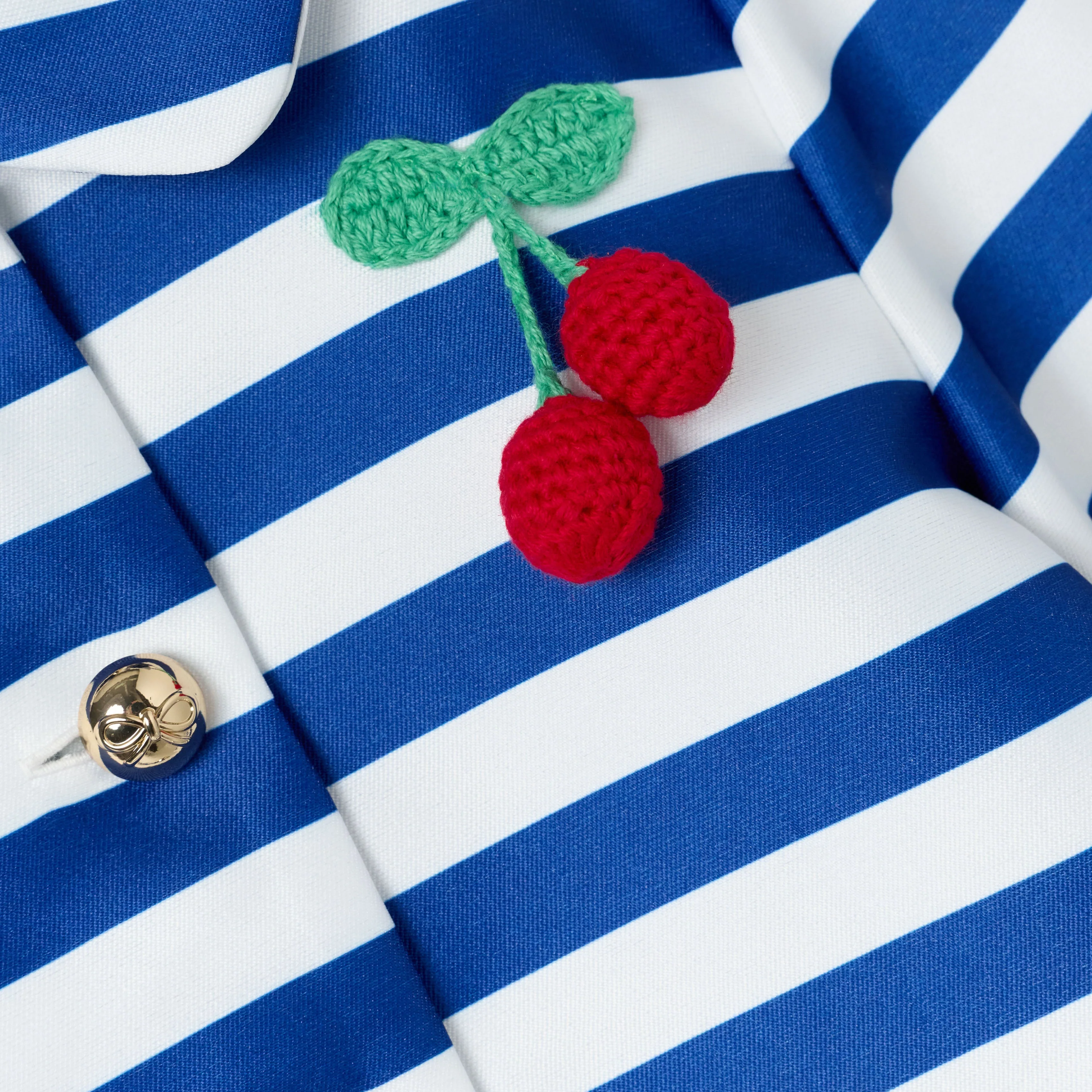 Navy Stripe Cherry Motif Jacket - Image 4