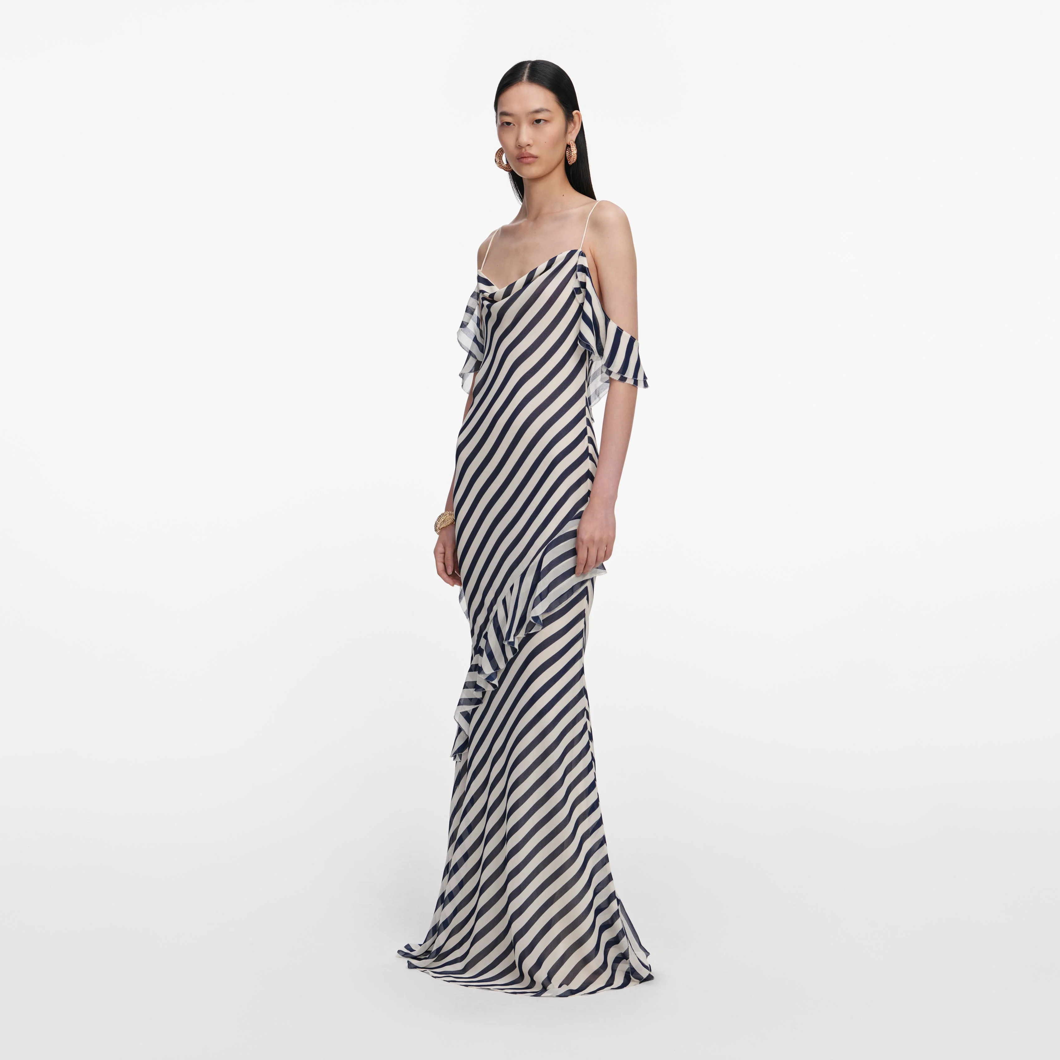 Navy Stripe Georgette Maxi Dress - Image 2