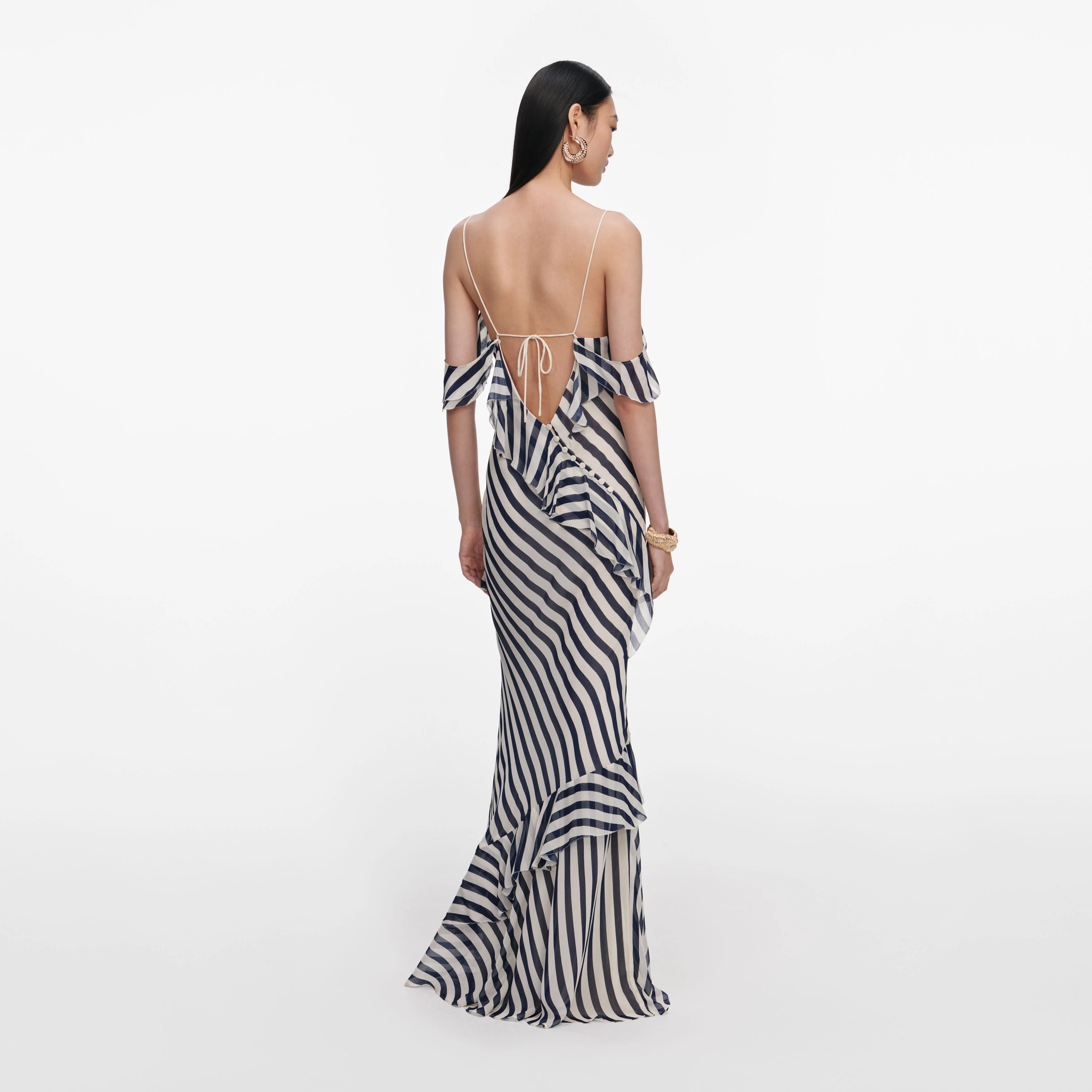 Navy Stripe Georgette Maxi Dress - Image 3