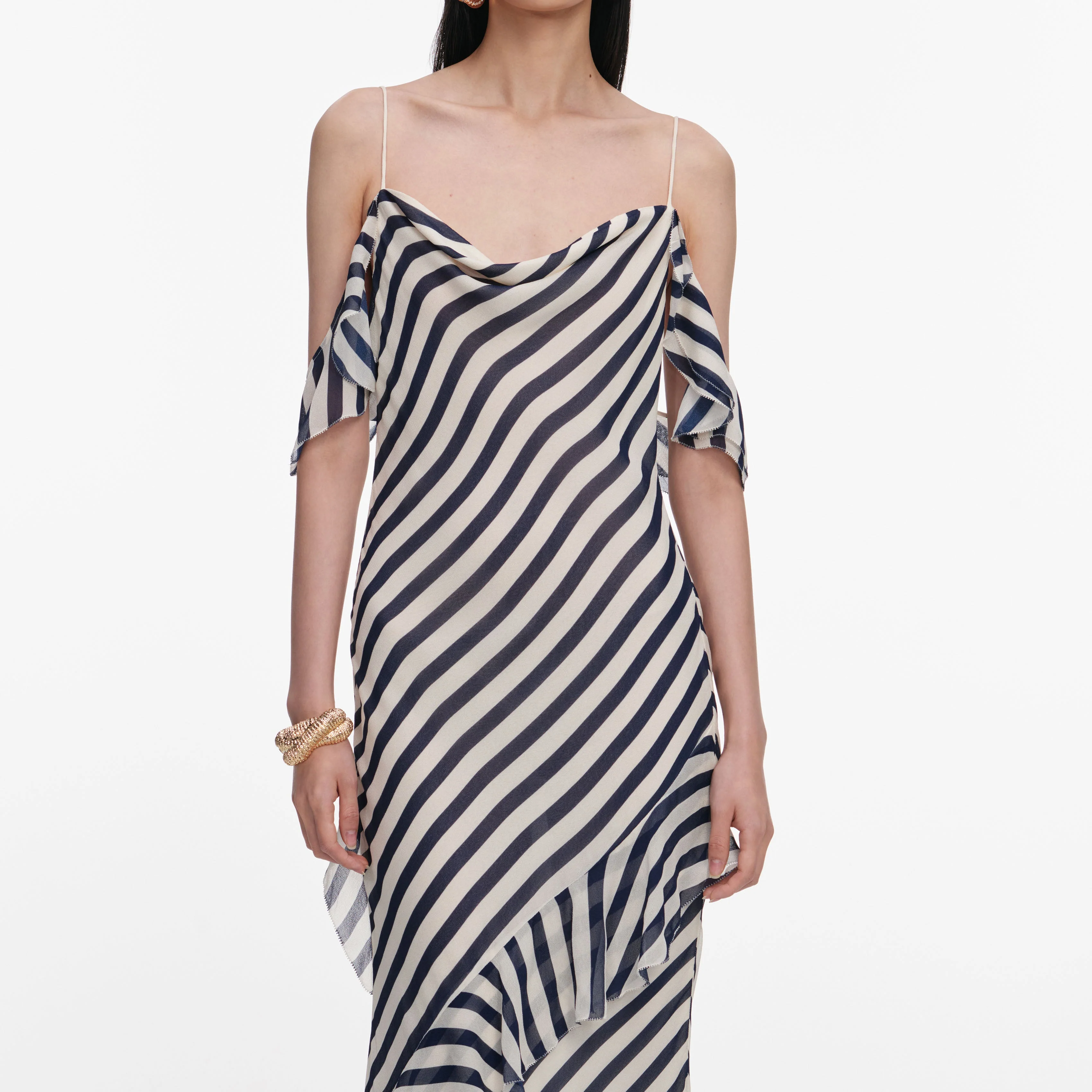 Navy Stripe Georgette Maxi Dress - Image 4