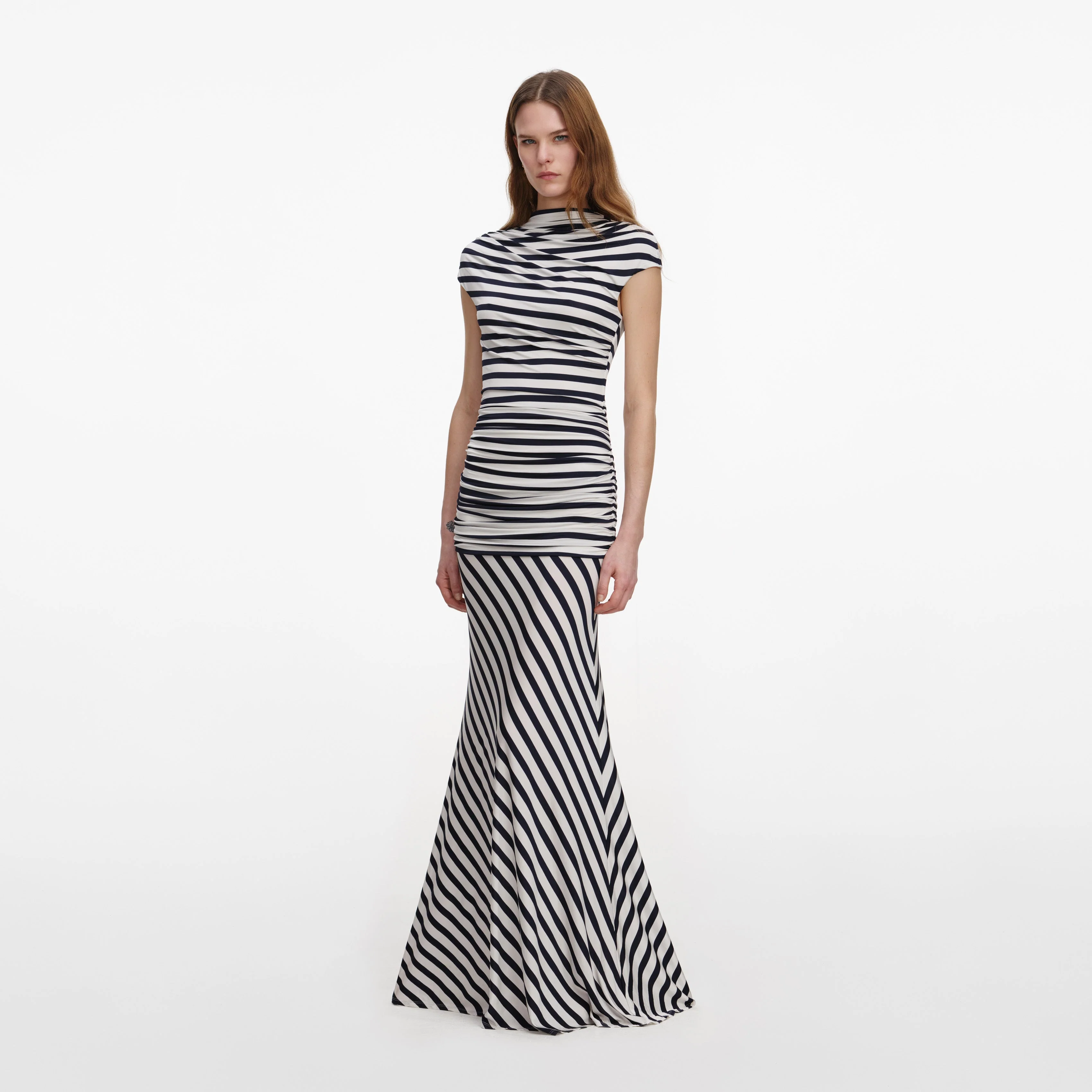 Navy Stripe Jersey Maxi Dress - Image 3