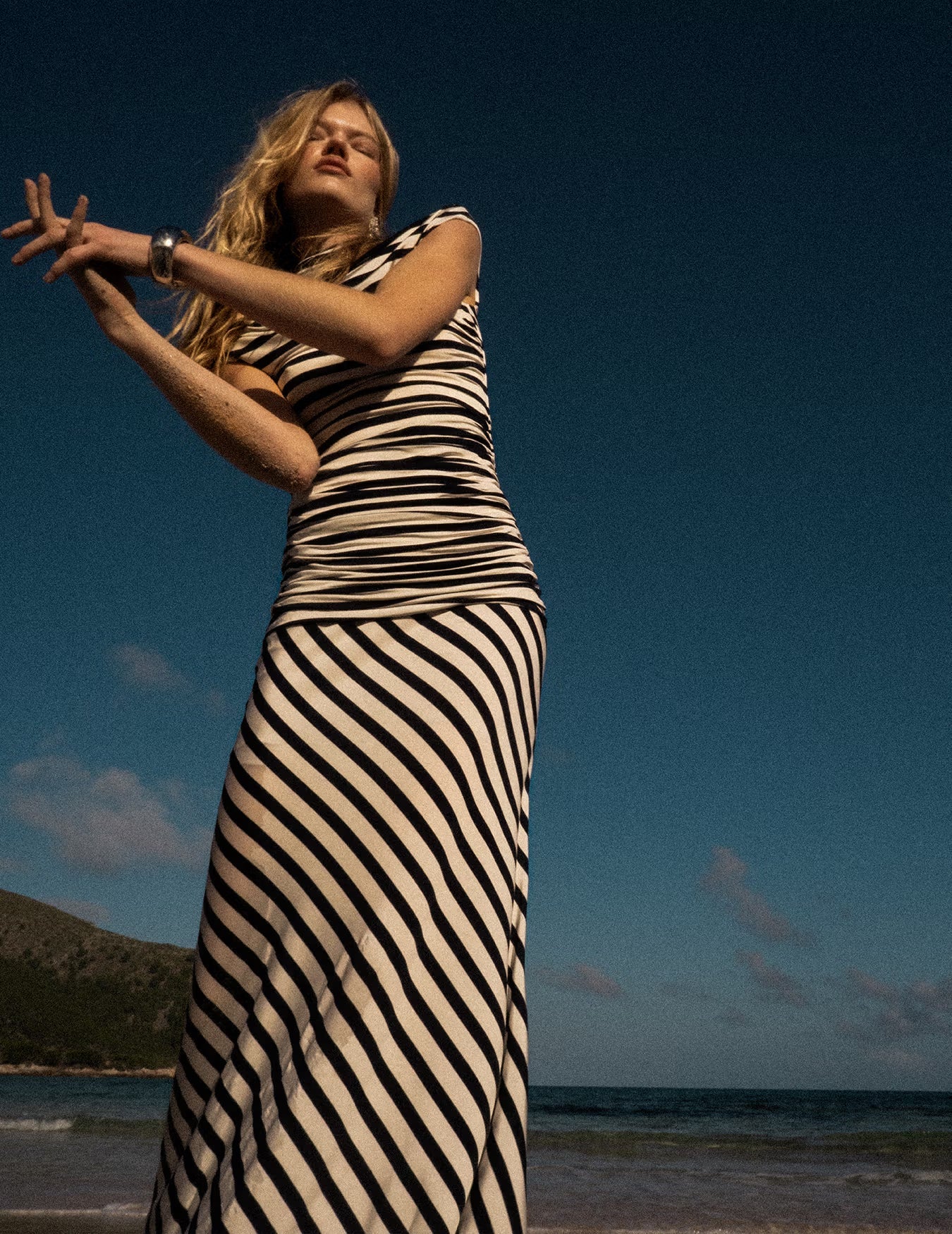 Navy Stripe Jersey Maxi Dress - Image 6
