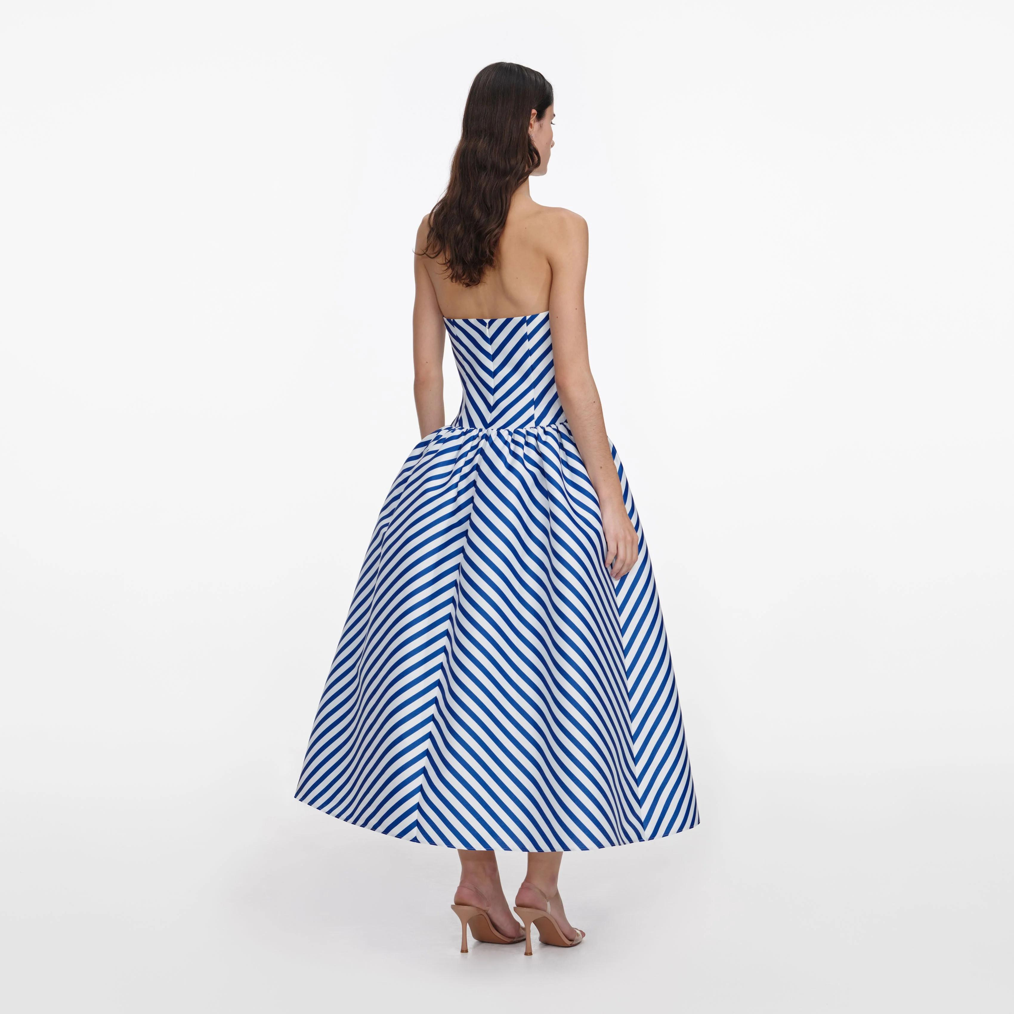 Navy Stripe Taffeta Midi Dress - Image 3