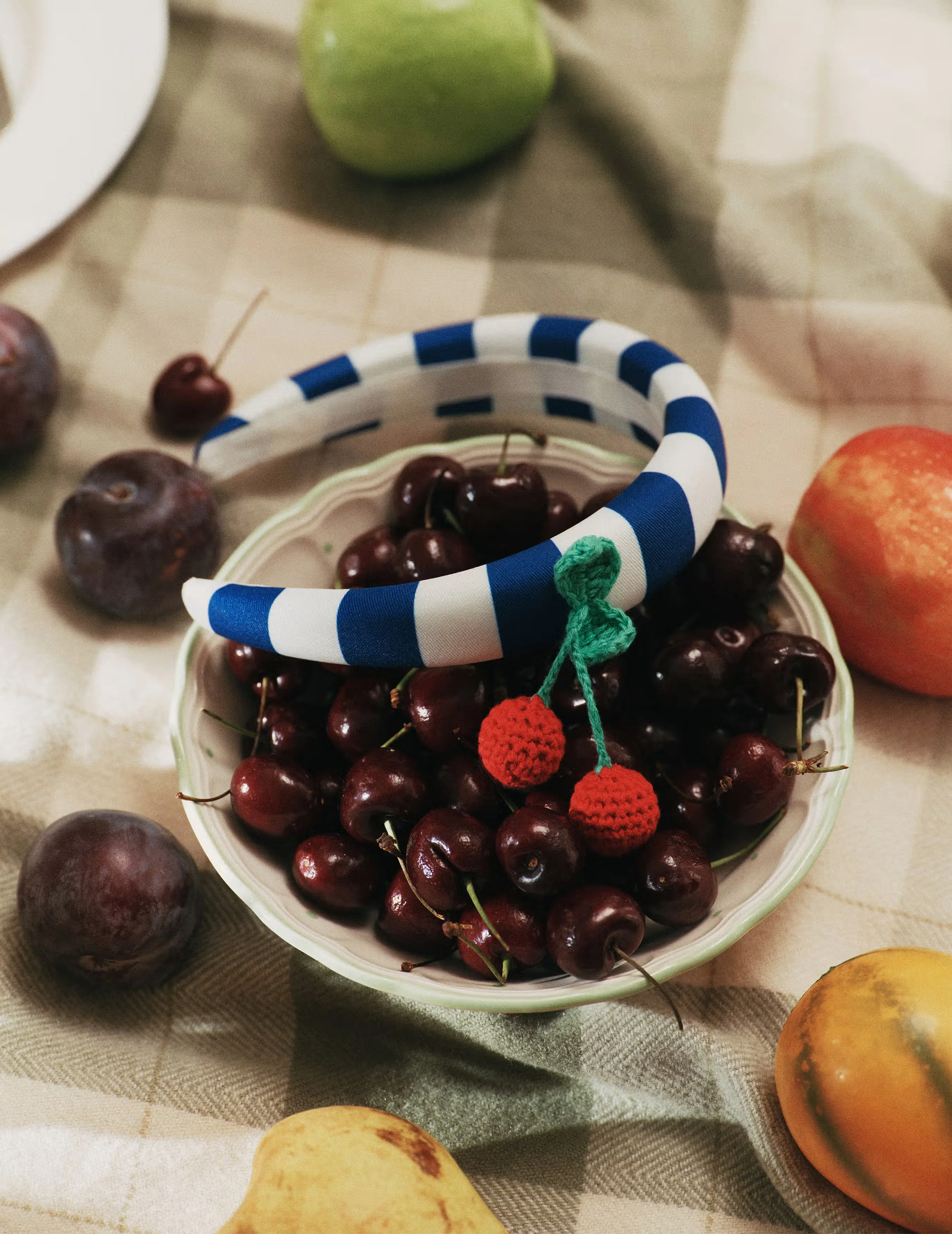 Navy Striped Cherry Motif Headband - Image 3