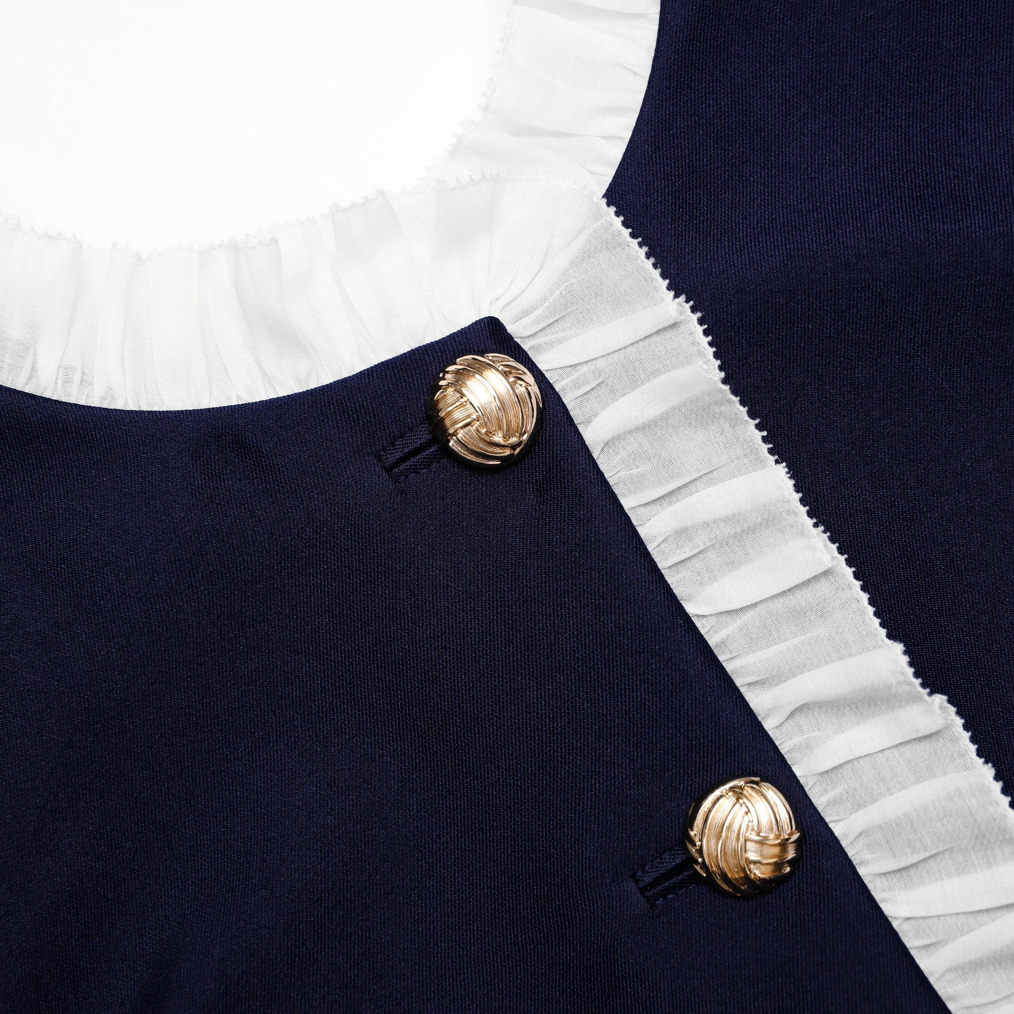 Navy Taffeta Contrast Frill Midi Dress - Image 5