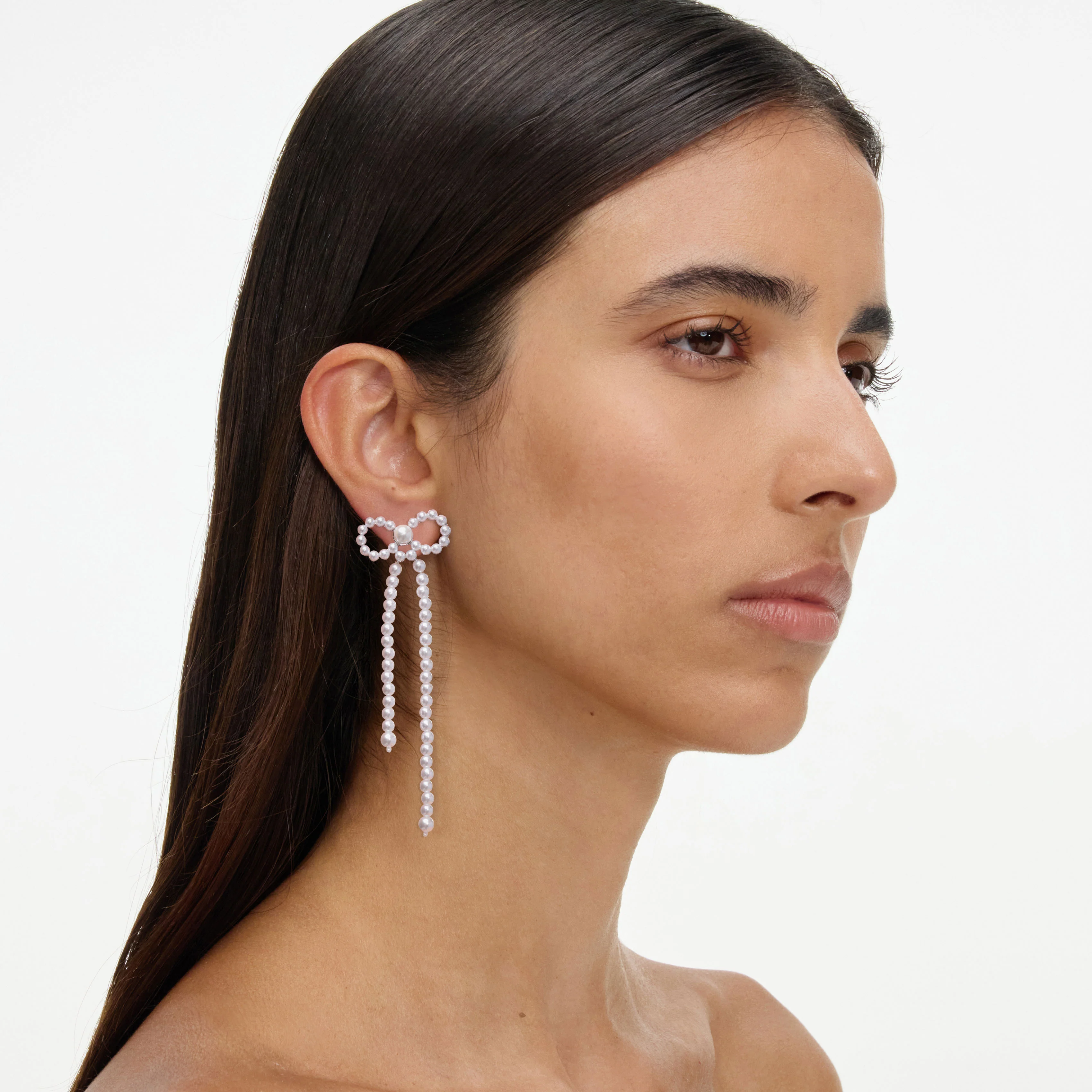 Pearl Bow Dangle Earrings - Image 2