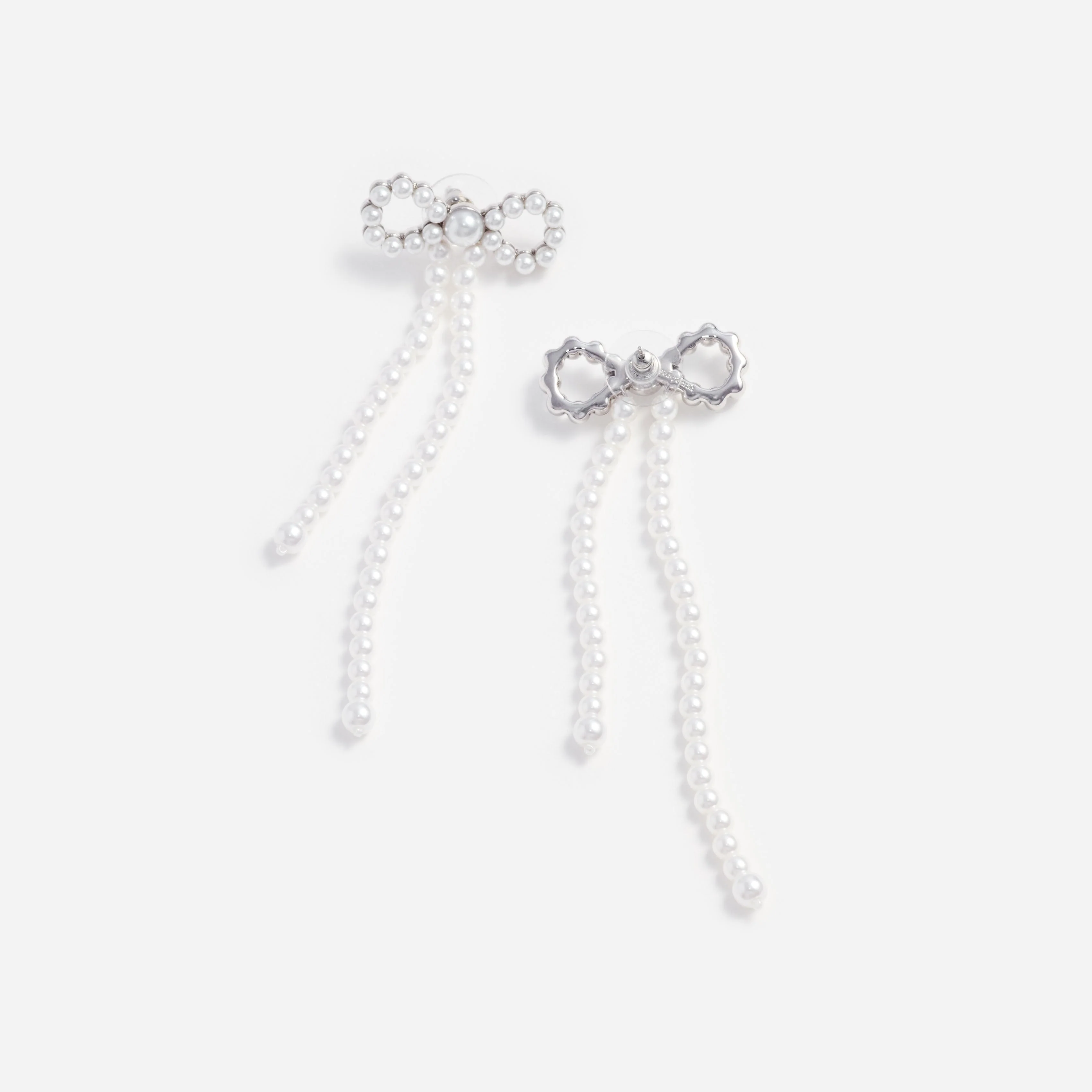 Pearl Bow Dangle Earrings - Image 3
