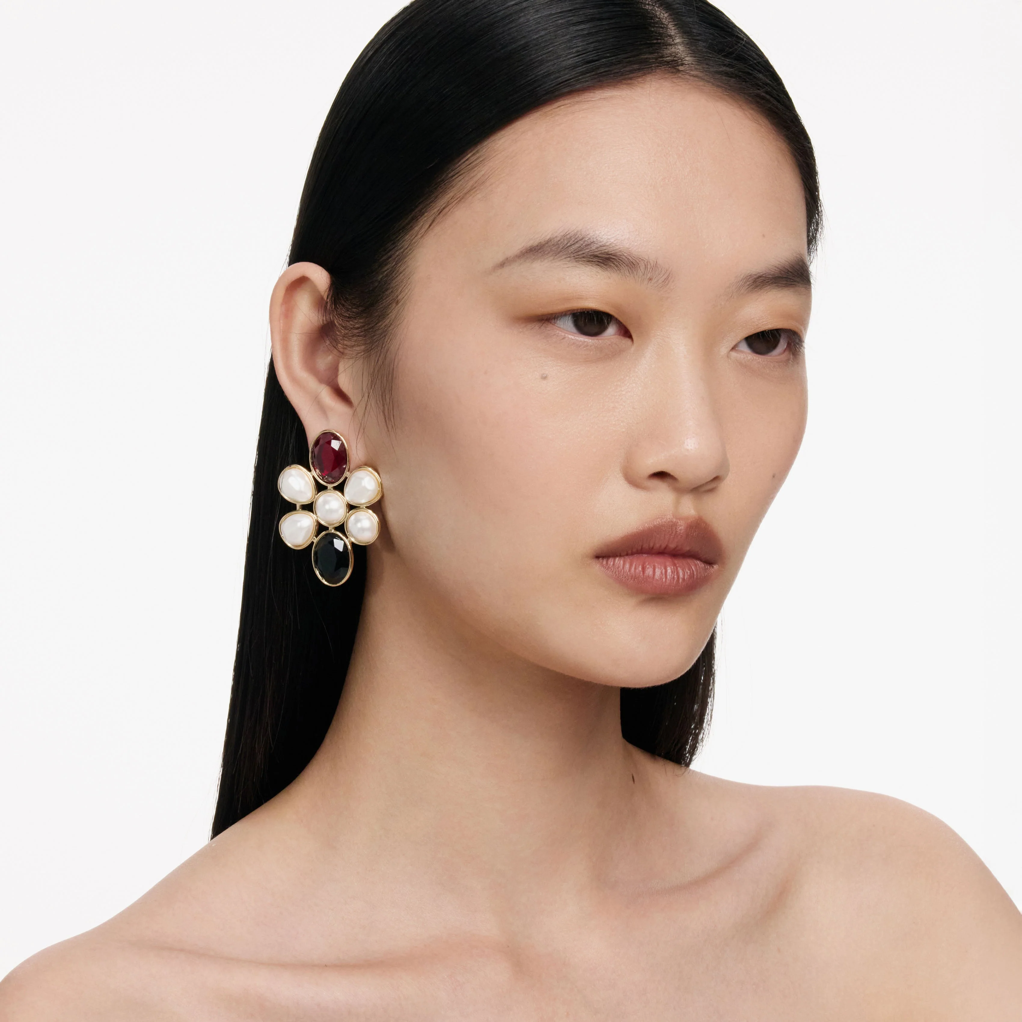 Pearl Crystal Cluster Earrings - Image 2