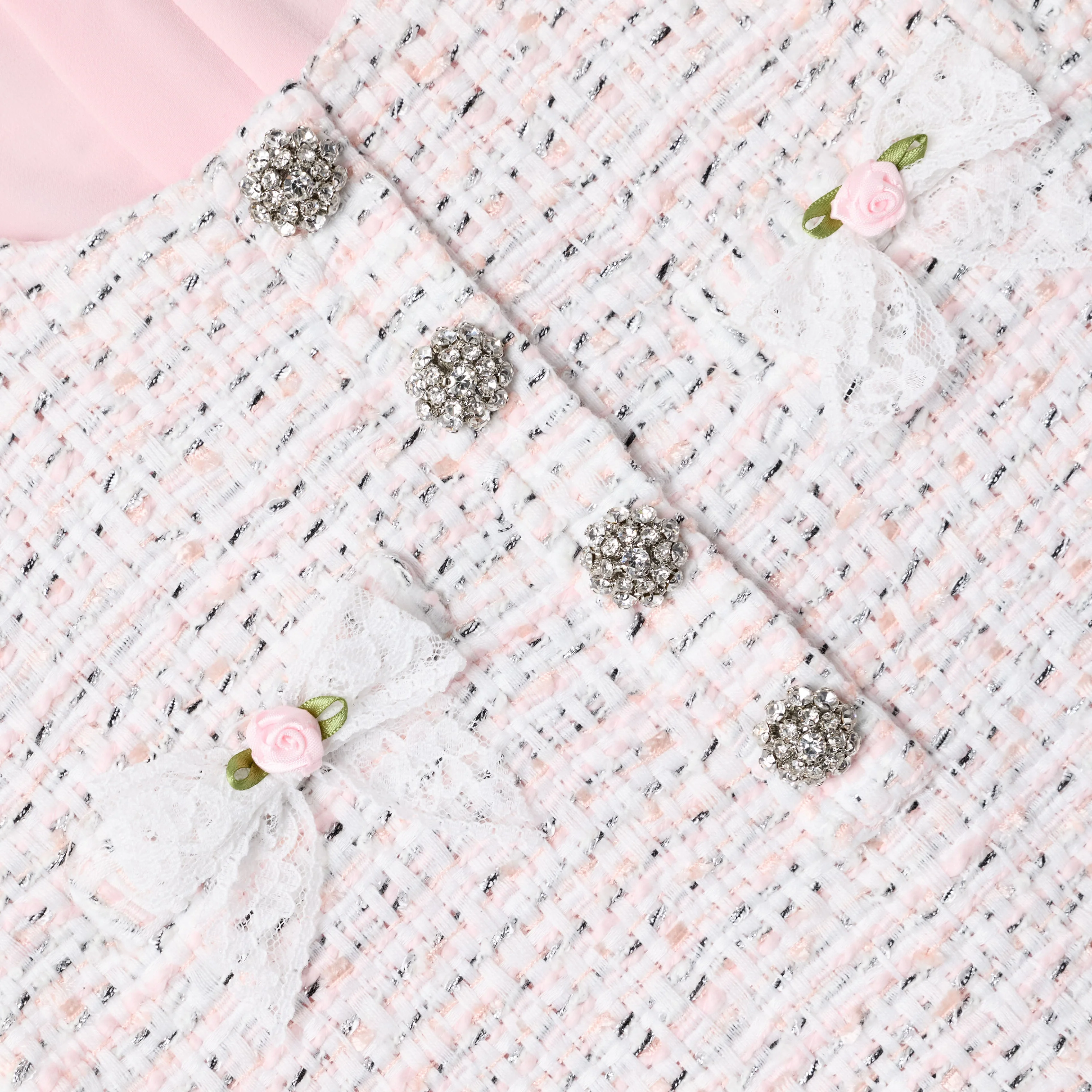Pink Boucle Lace Bow Dress - Image 4
