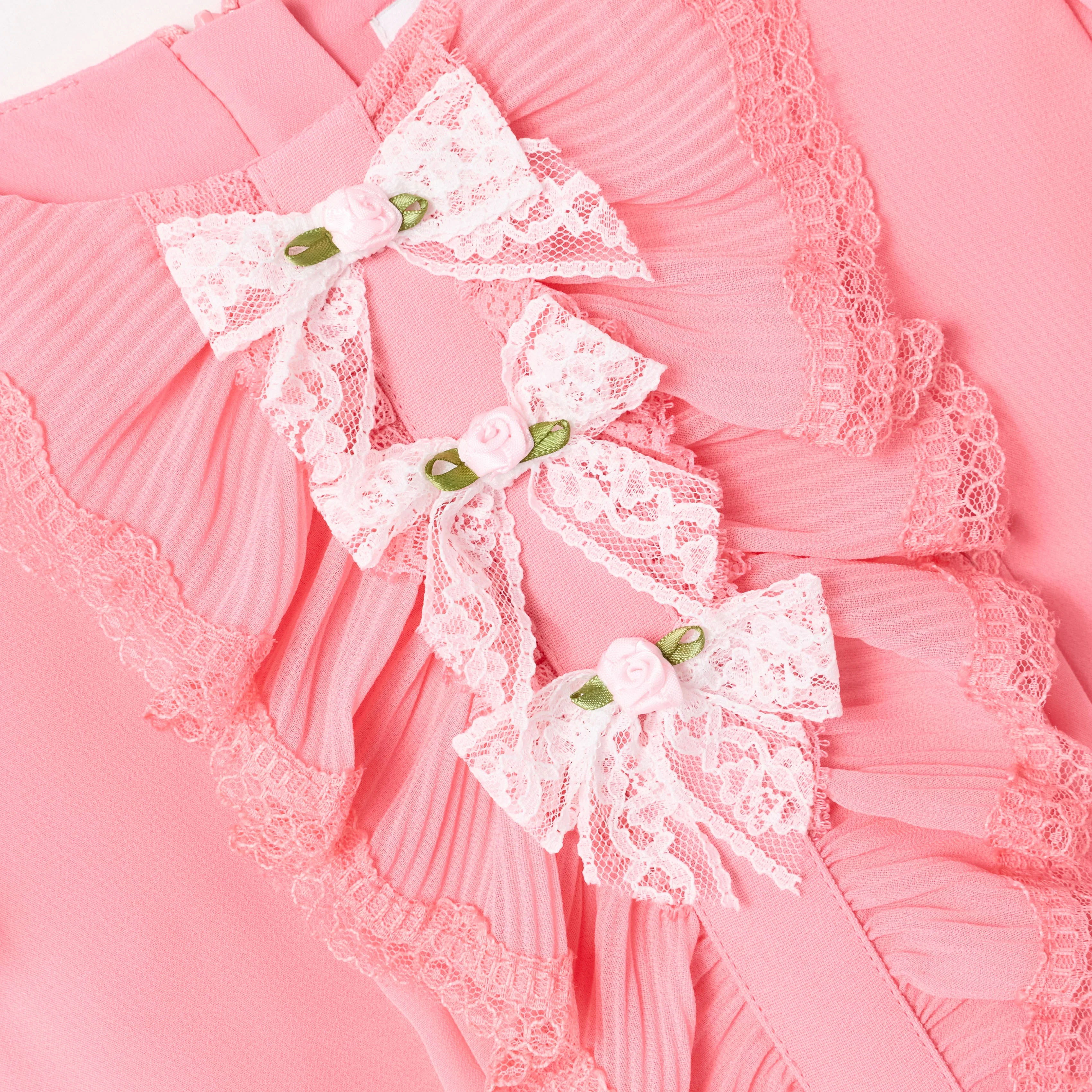 Pink Chiffon Lace Trim Dress - Image 3