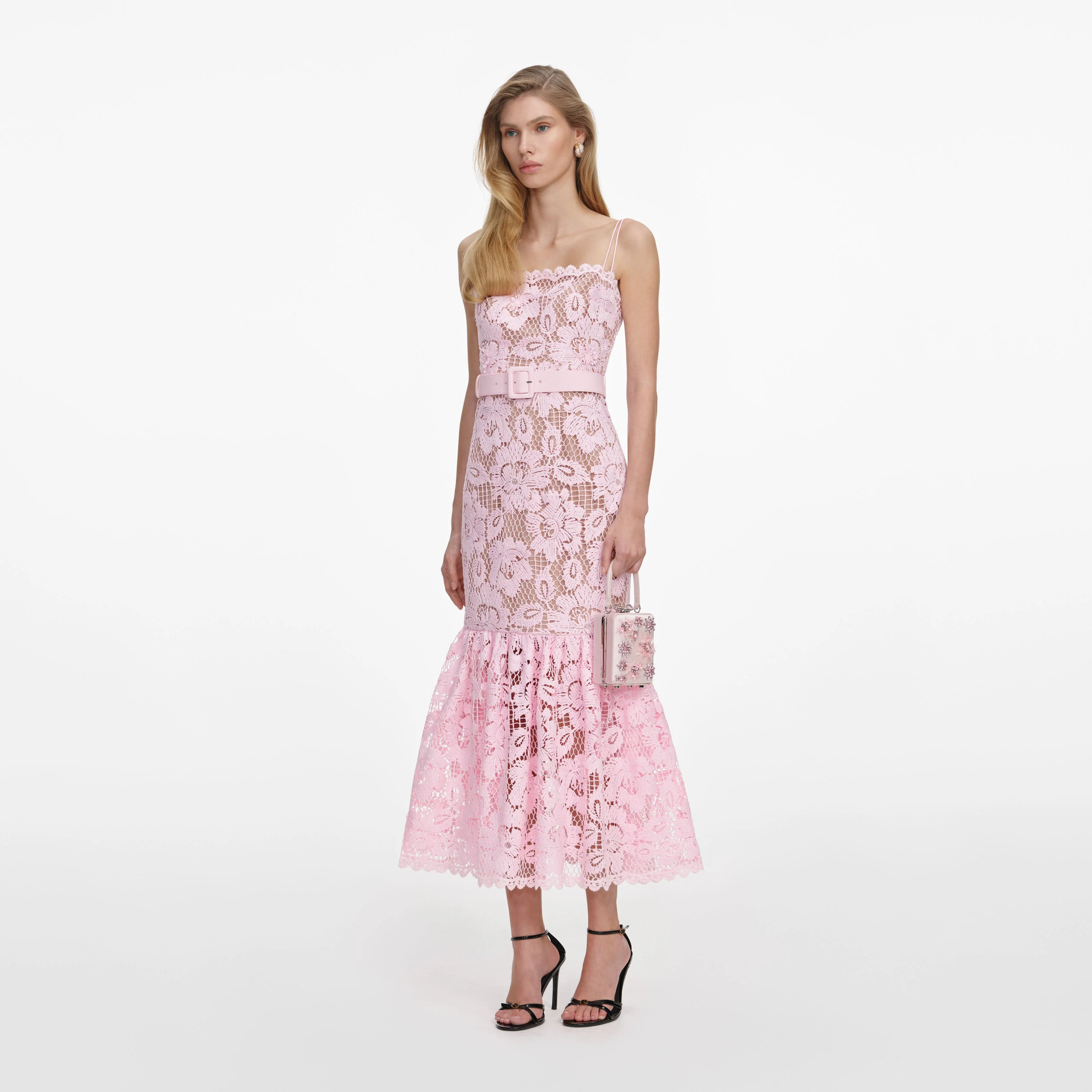 Pink Crochet Lace Midi Dress - Image 2