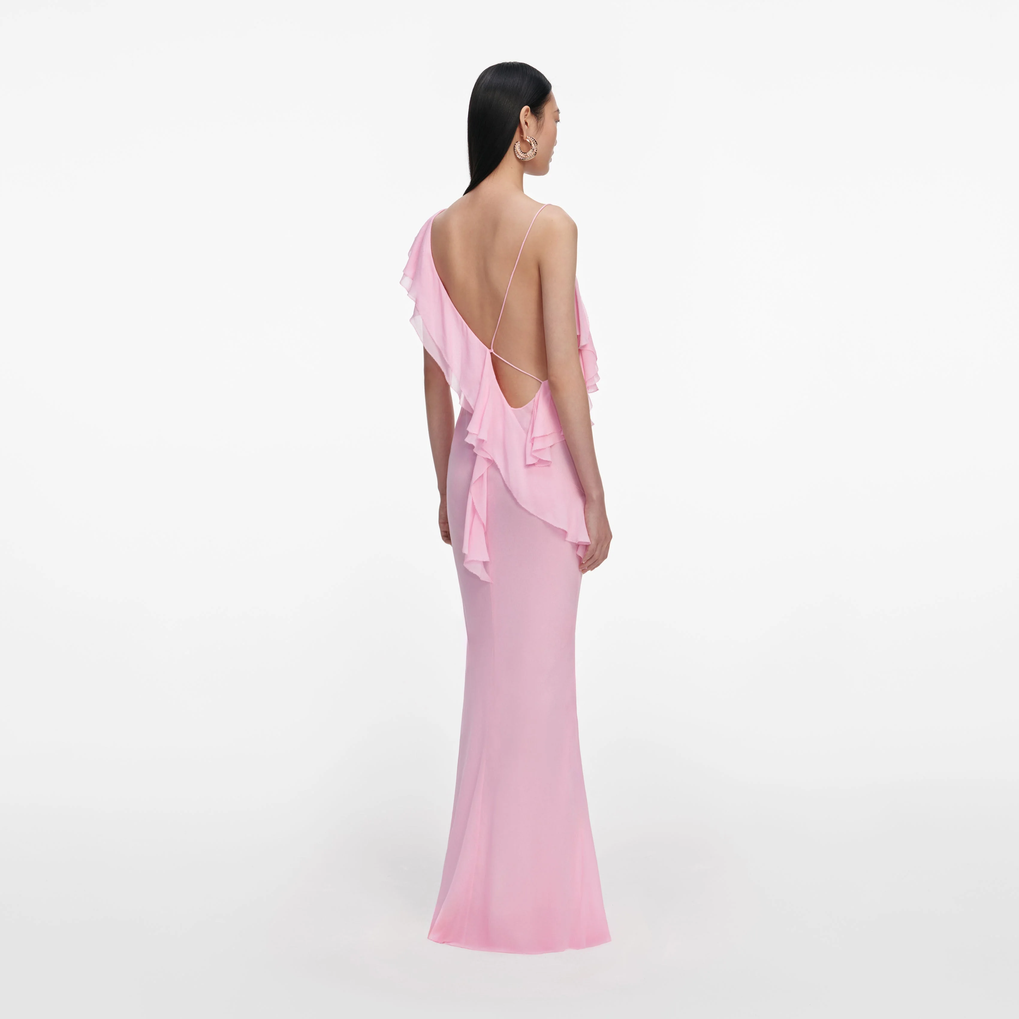 Pink Georgette Frill Maxi Dress - Image 3