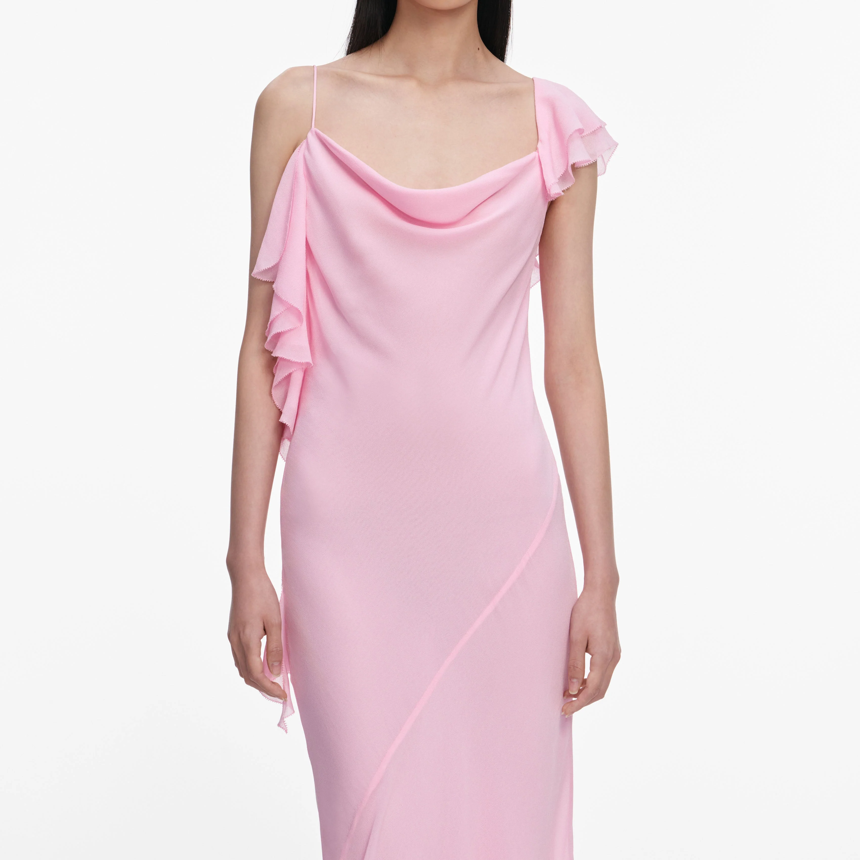 Pink Georgette Frill Maxi Dress - Image 4