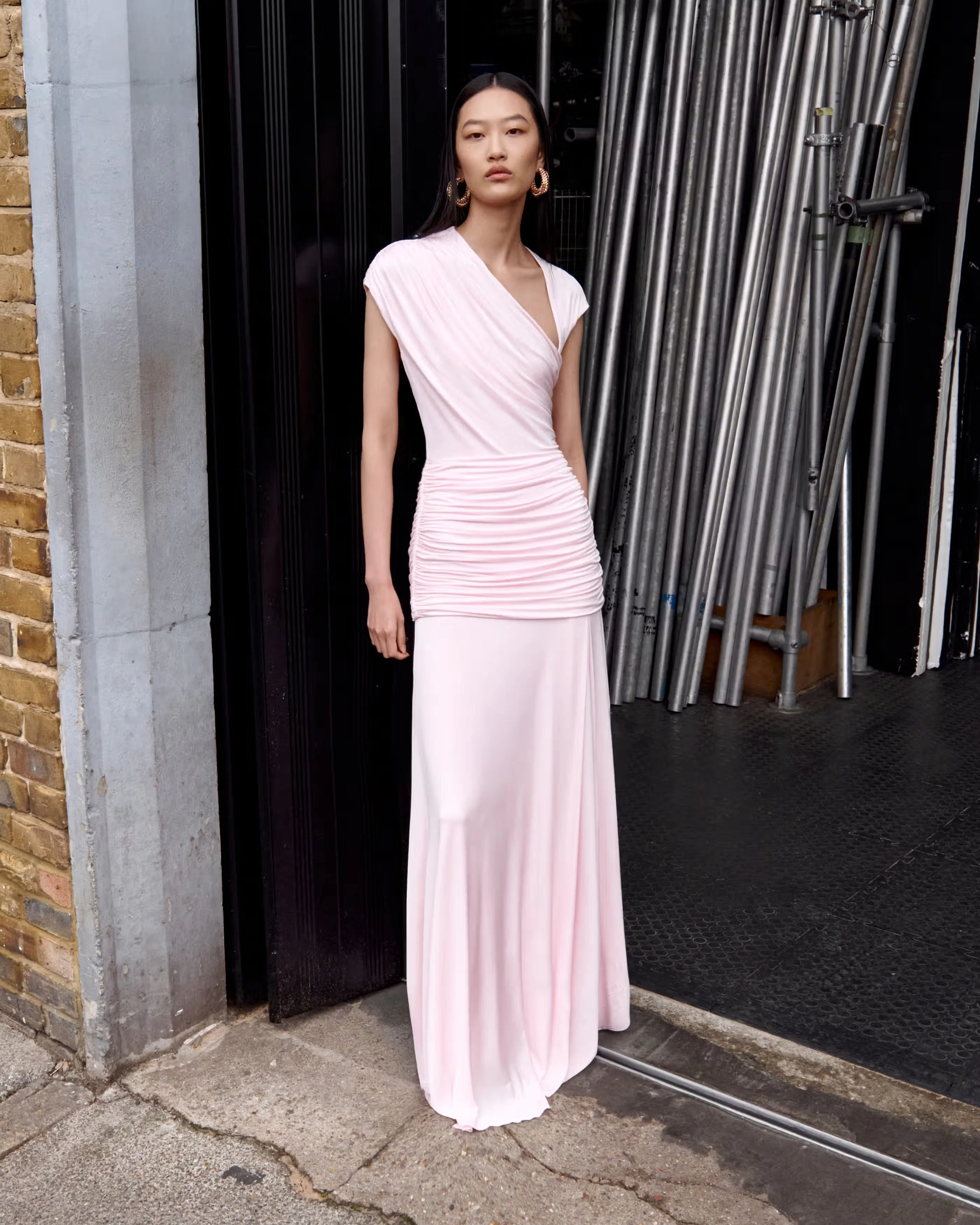 Pink Jersey Draped Maxi Dress - Image 6