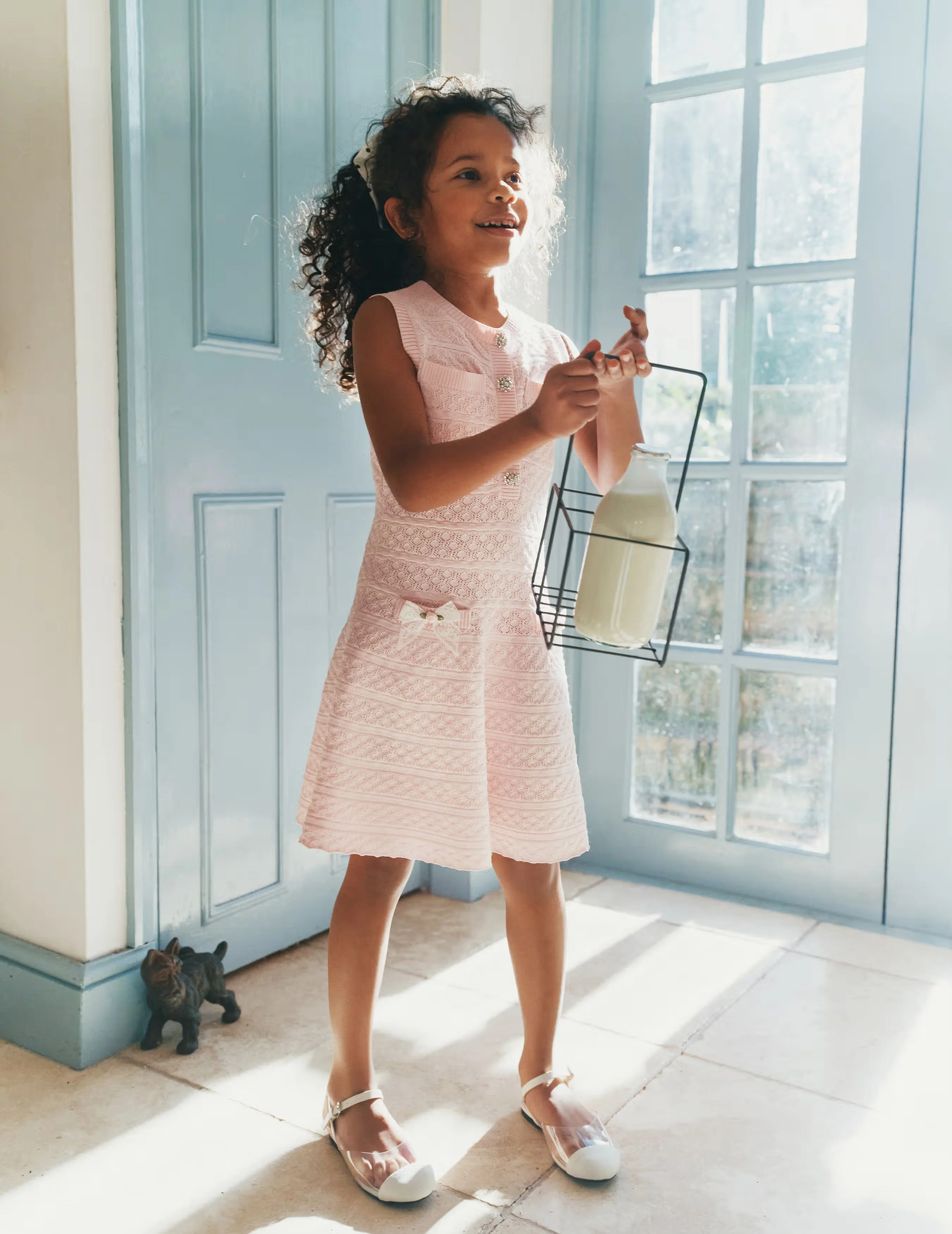 Pink Lace Bow Knit Dress - Image 3