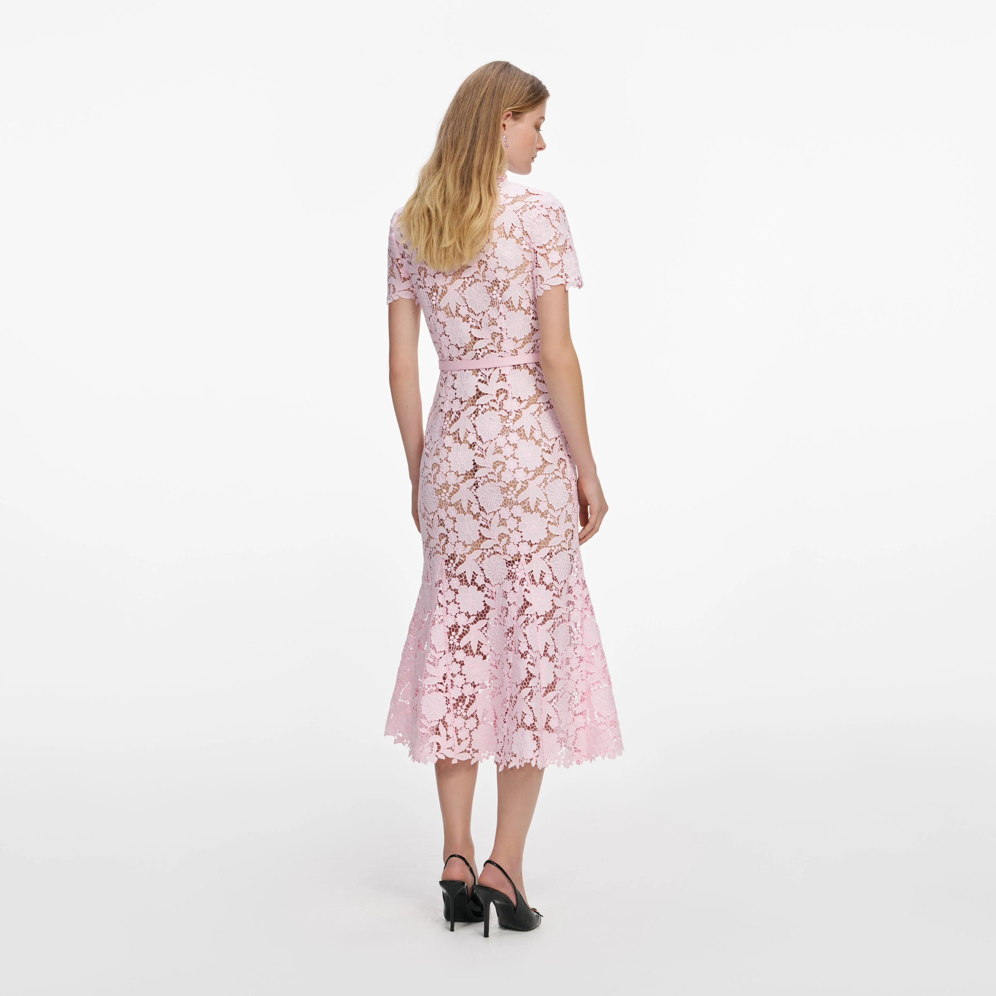 Pink Lace Collared Midi Dress - Image 3
