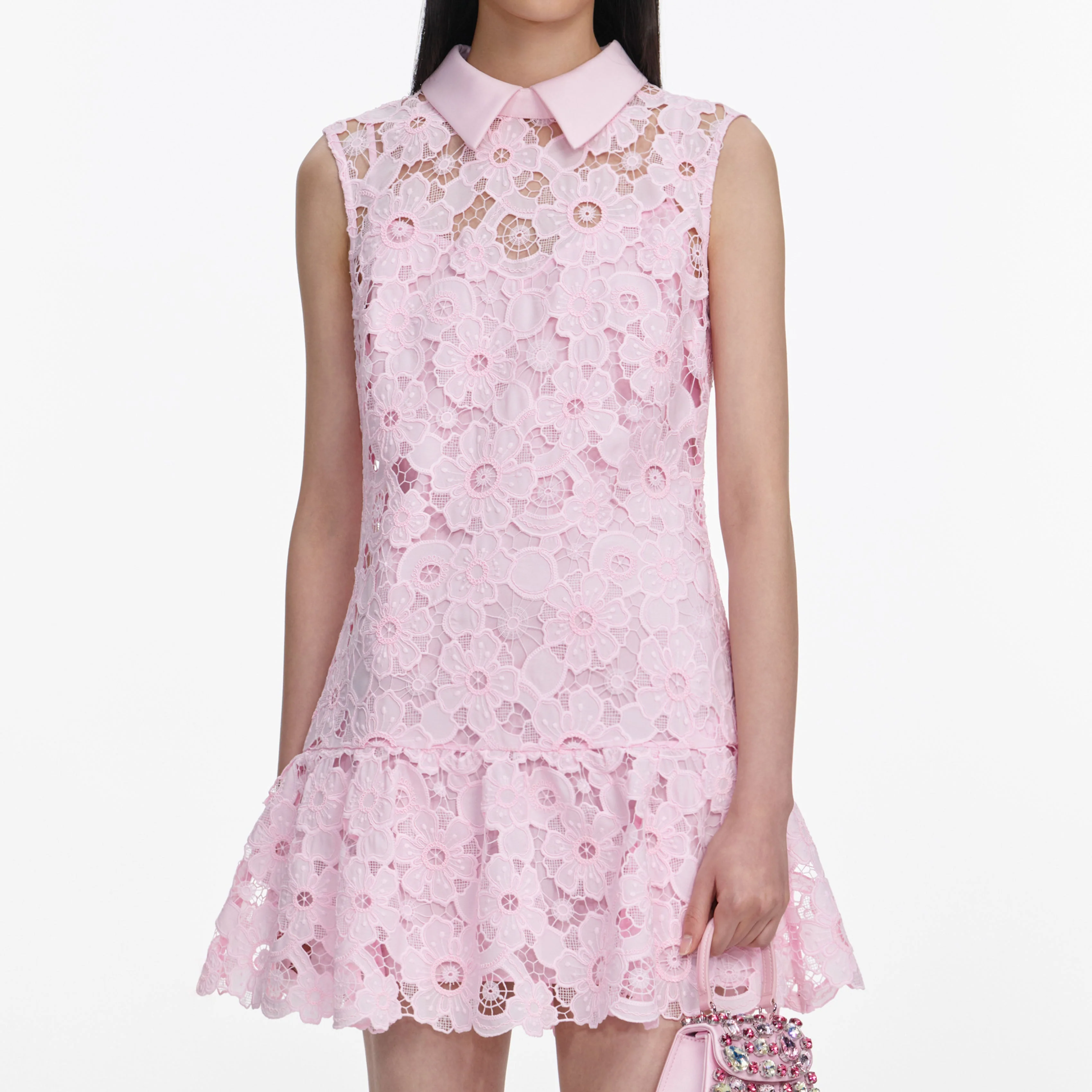 Pink Lace Collared Mini Dress - Image 4
