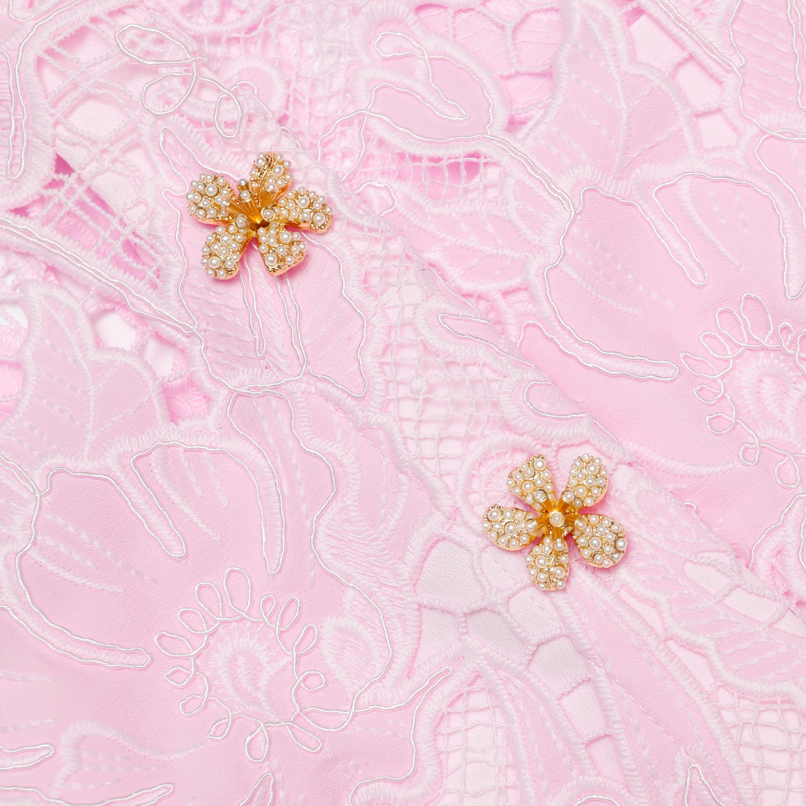 Pink Lace Crepe Midi Dress - Image 5