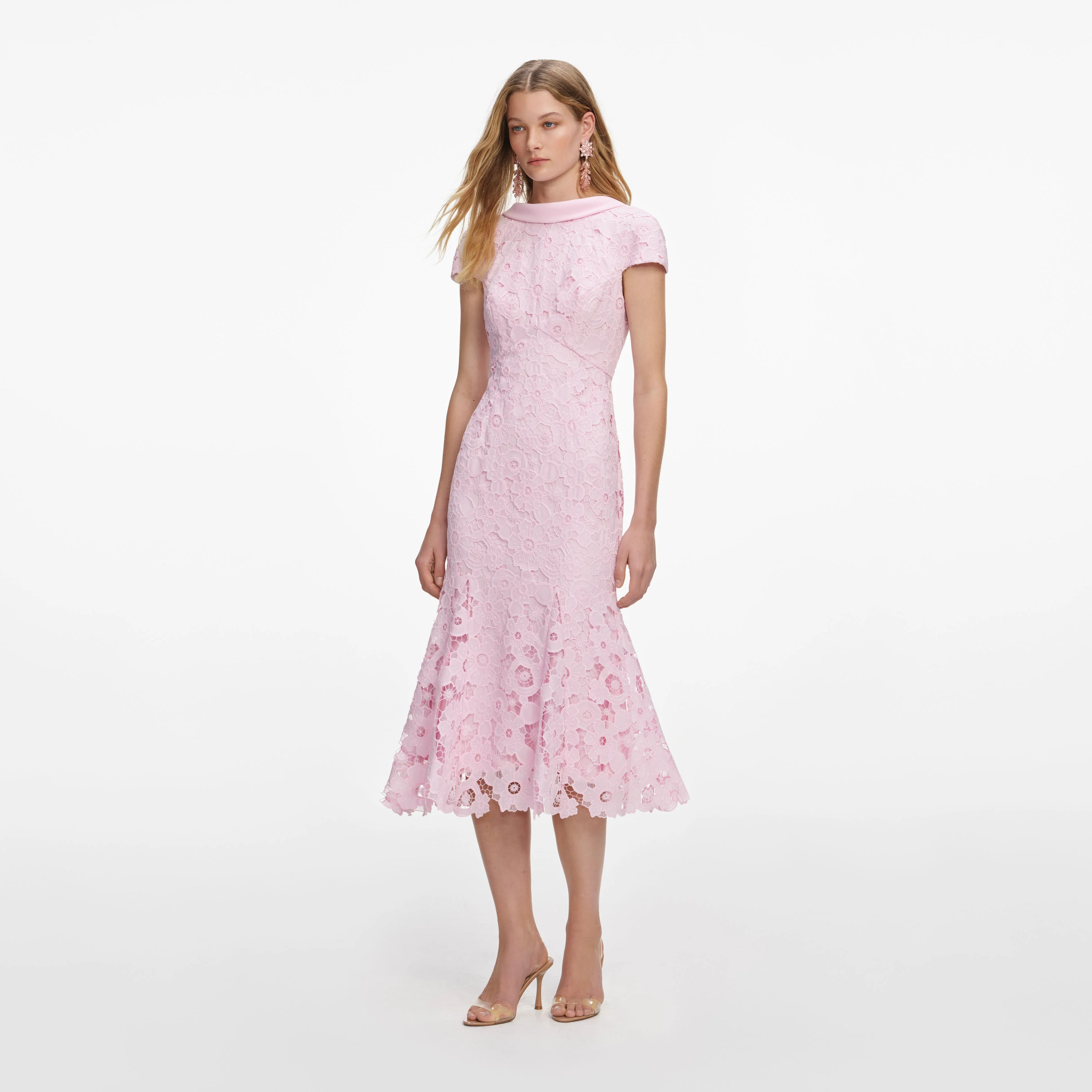 Pink Lace Scoop Back Midi Dress - Image 2