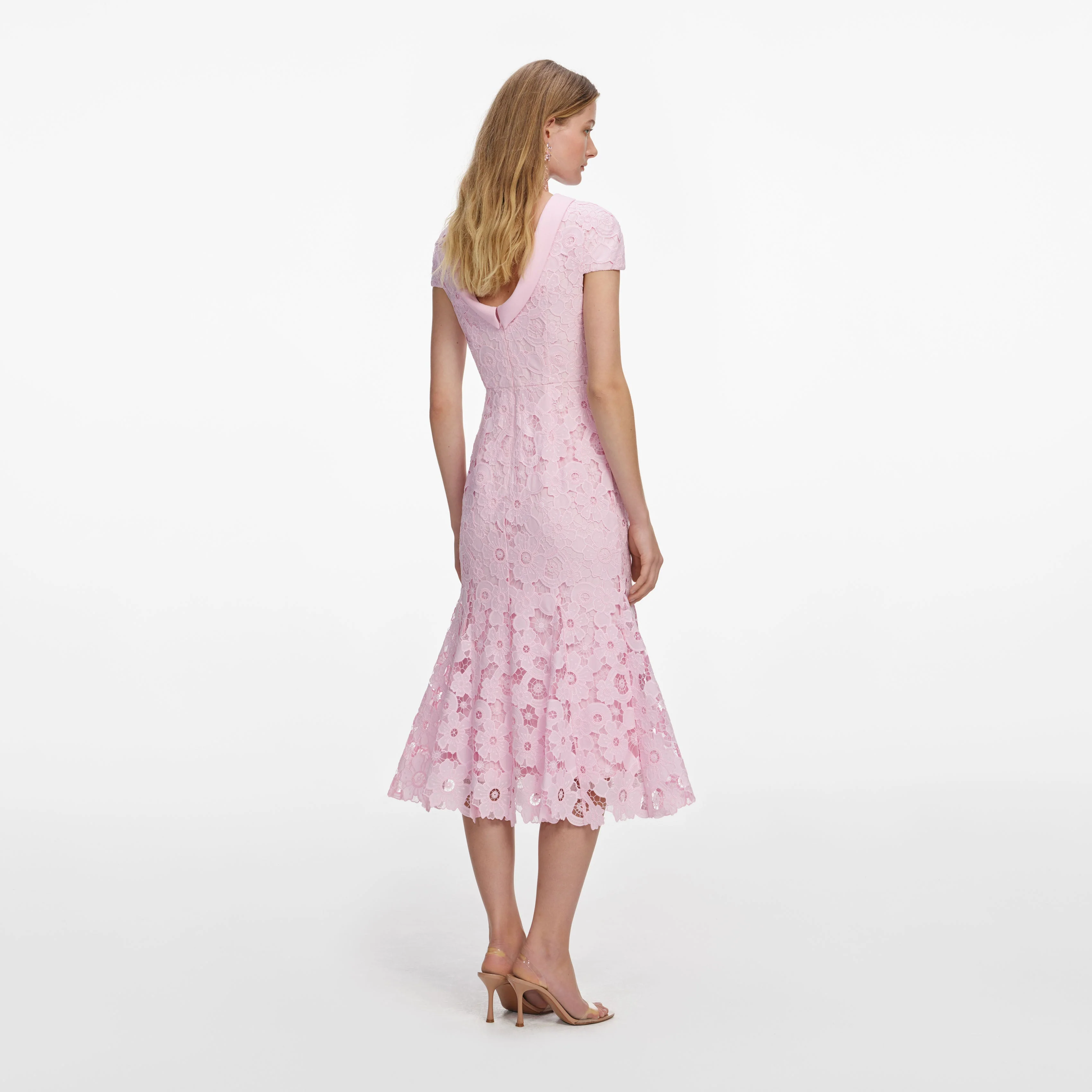 Pink Lace Scoop Back Midi Dress - Image 3