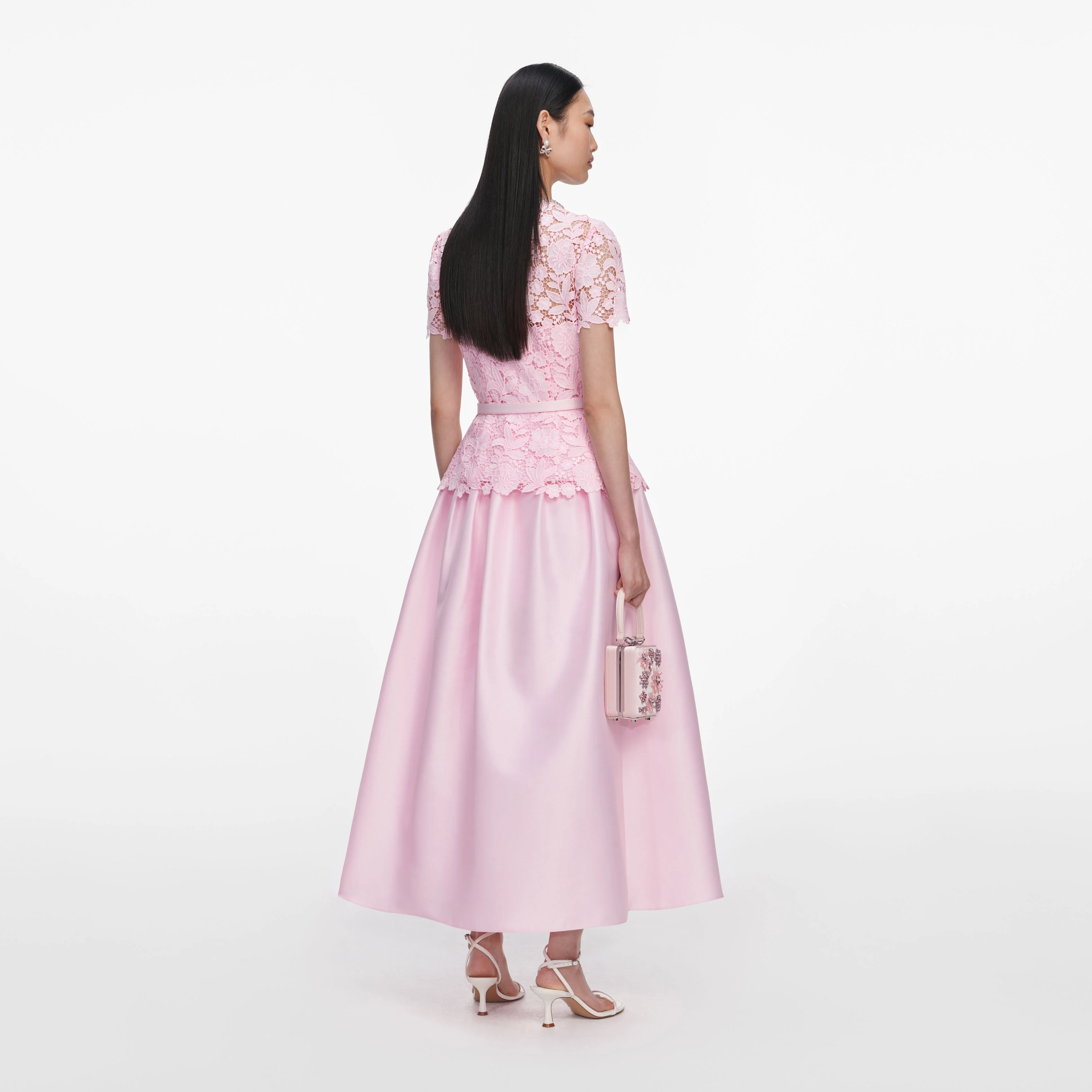 Pink Lace Taffeta Midi Dress - Image 3