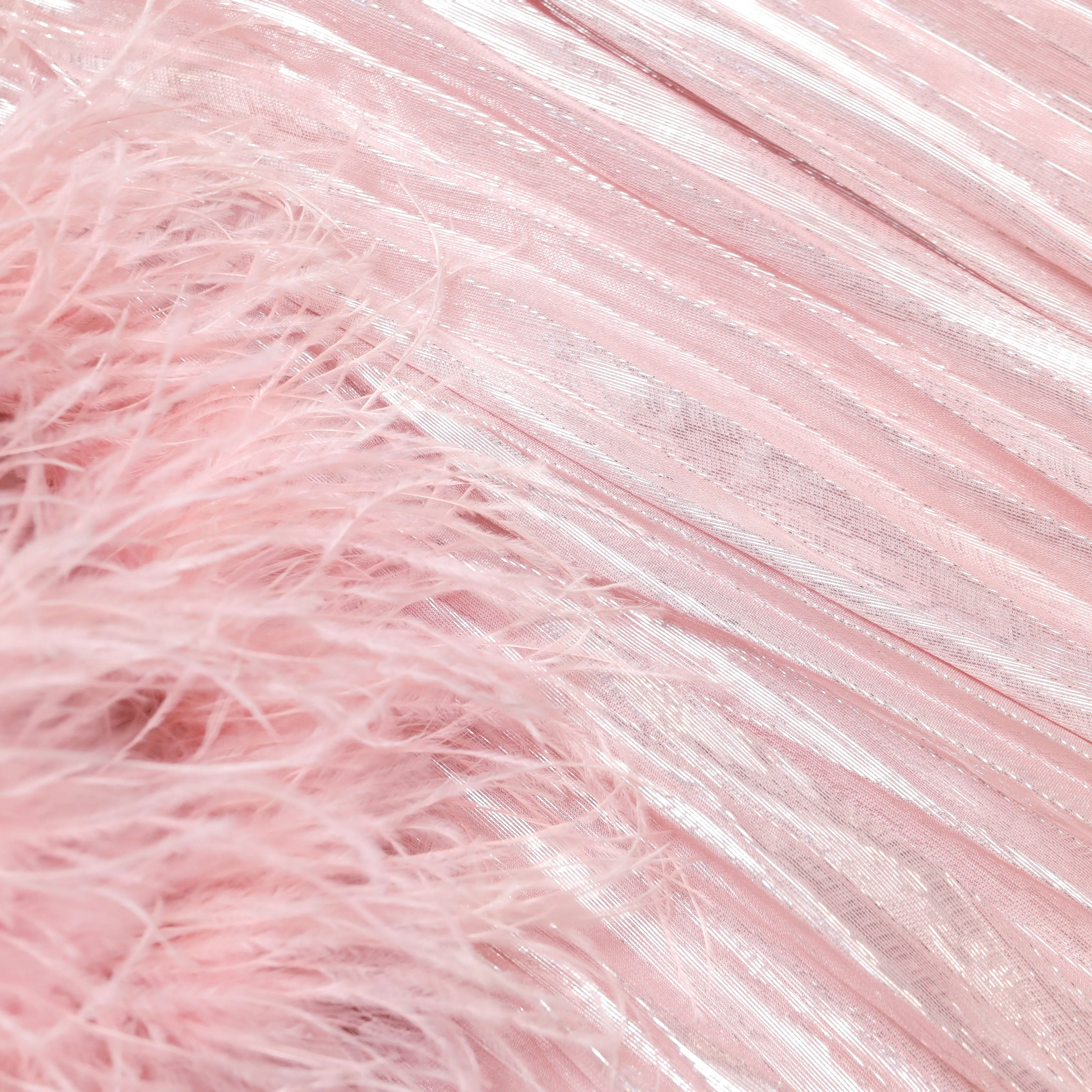 Pink Metallic Chiffon Feather Midi Dress - Image 5