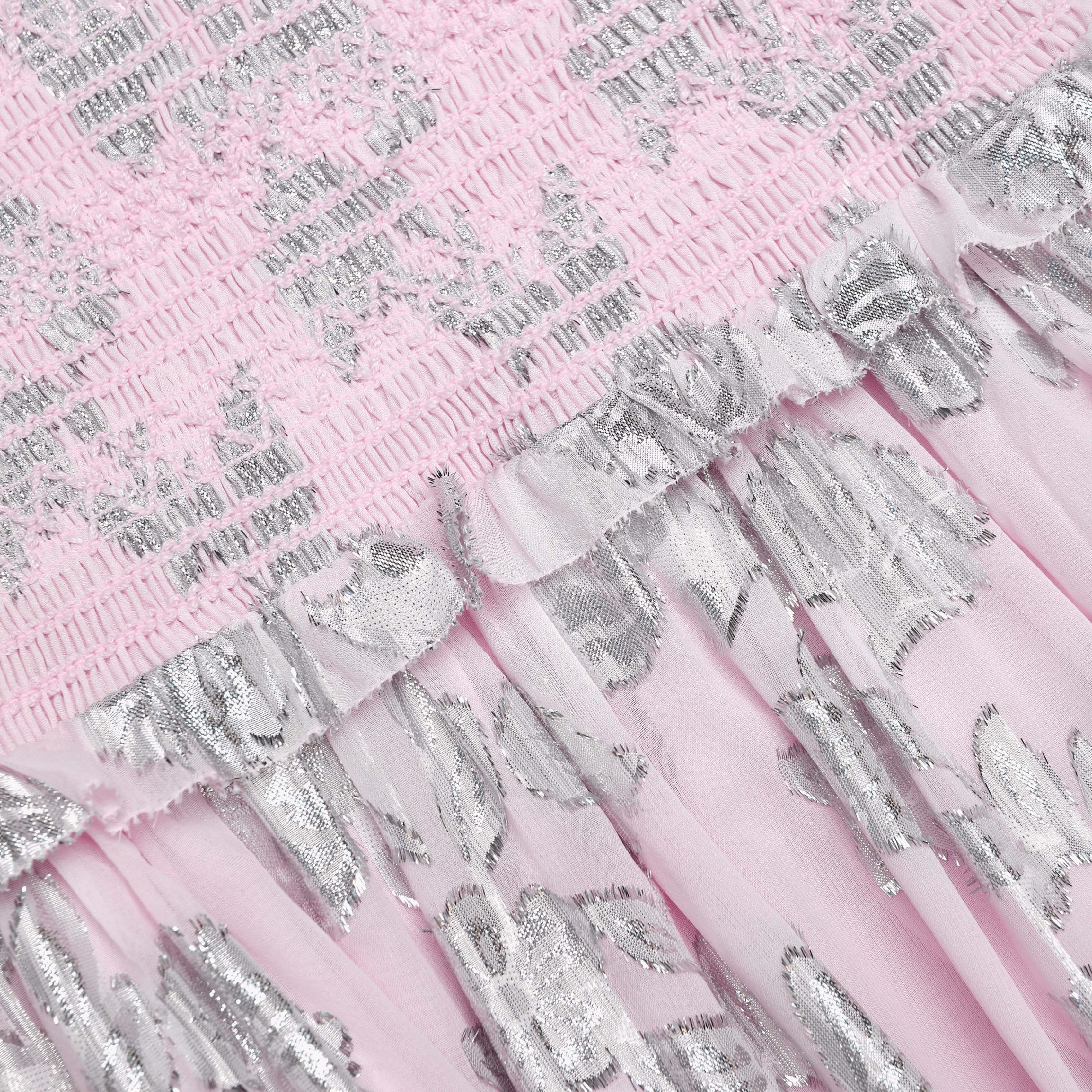 Pink Metallic Chiffon Flower Maxi Dress - Image 5