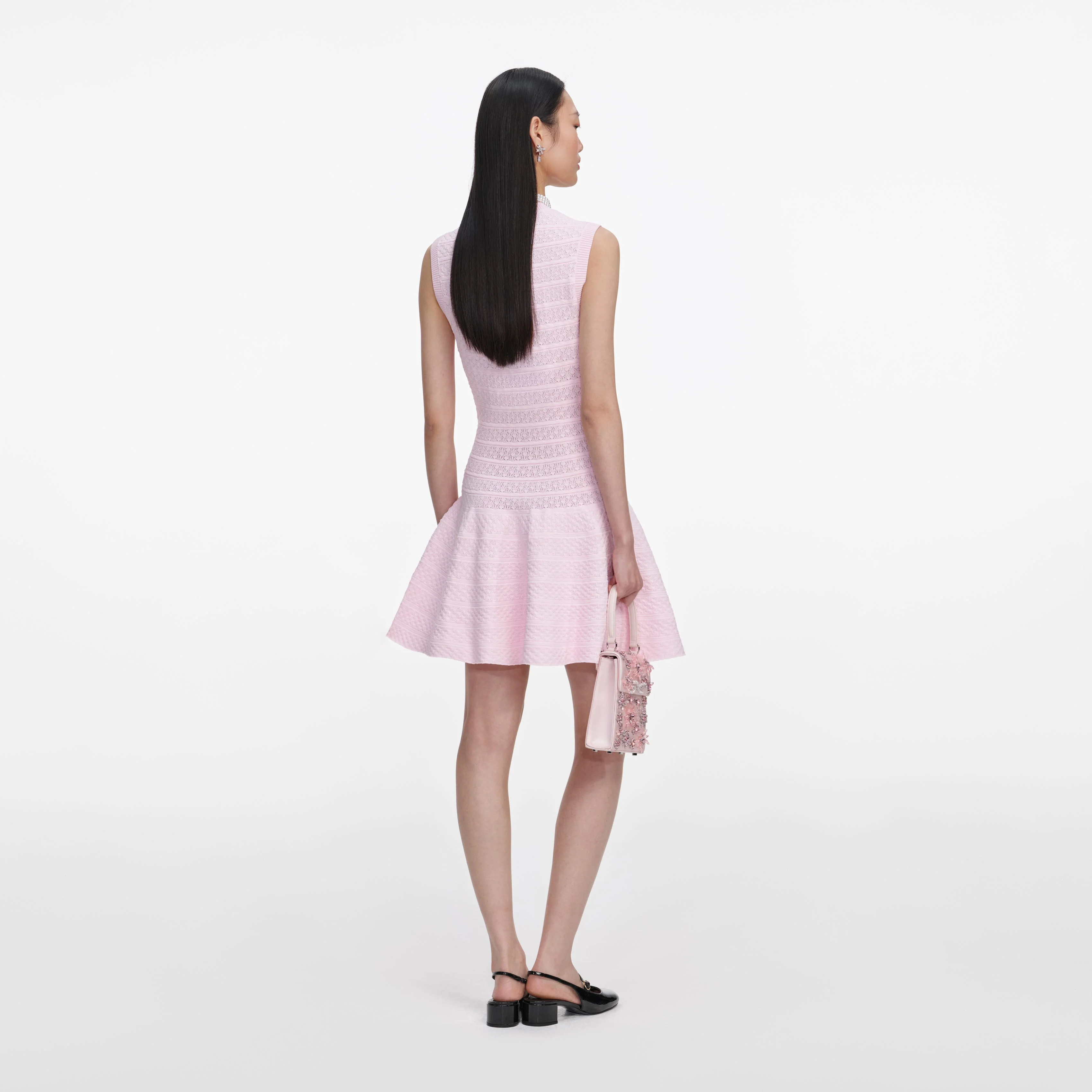 Pink Pointelle Diamante Knit Mini Dress - Image 2